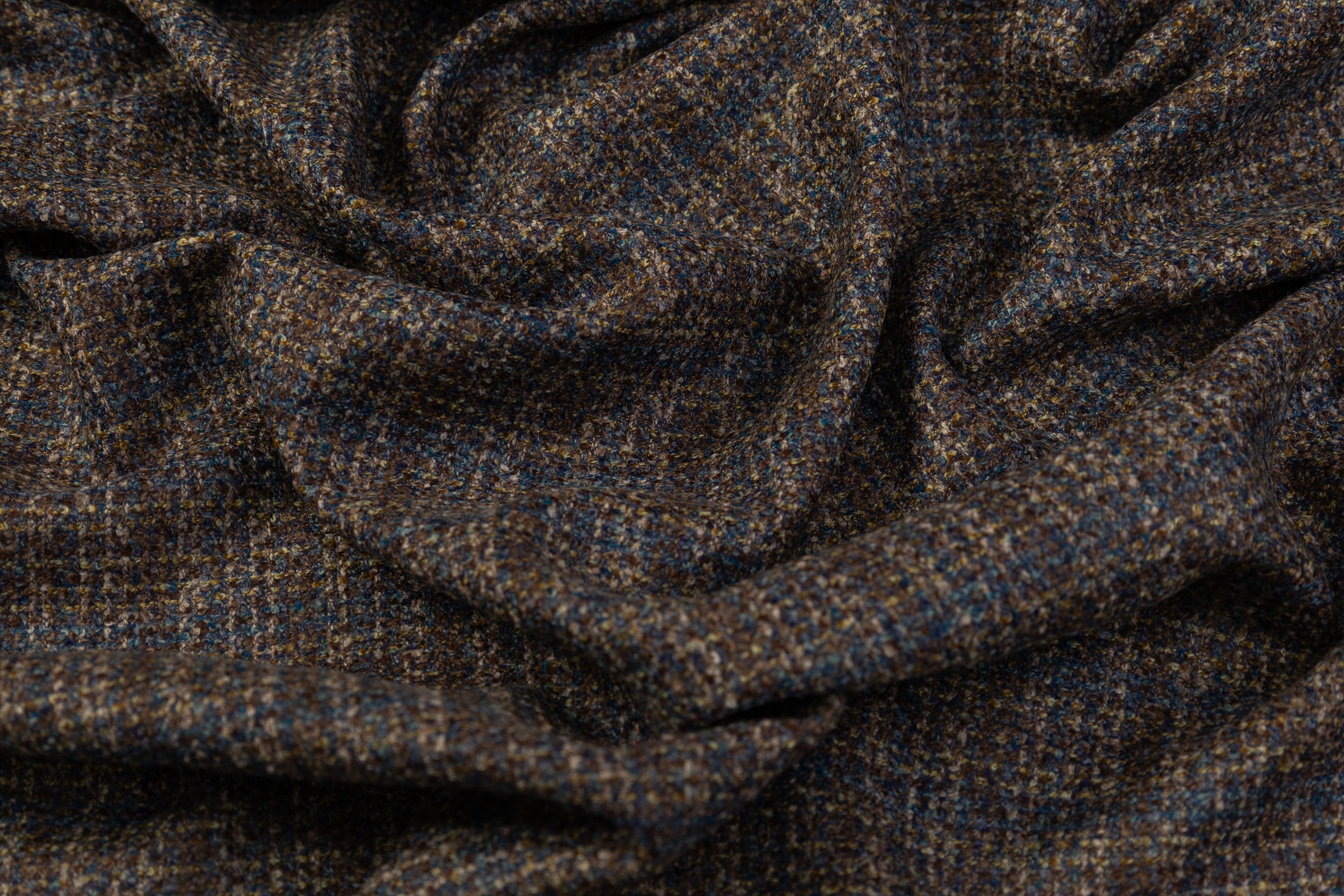 Checked Italian Wool Tweed - Blue / Brown