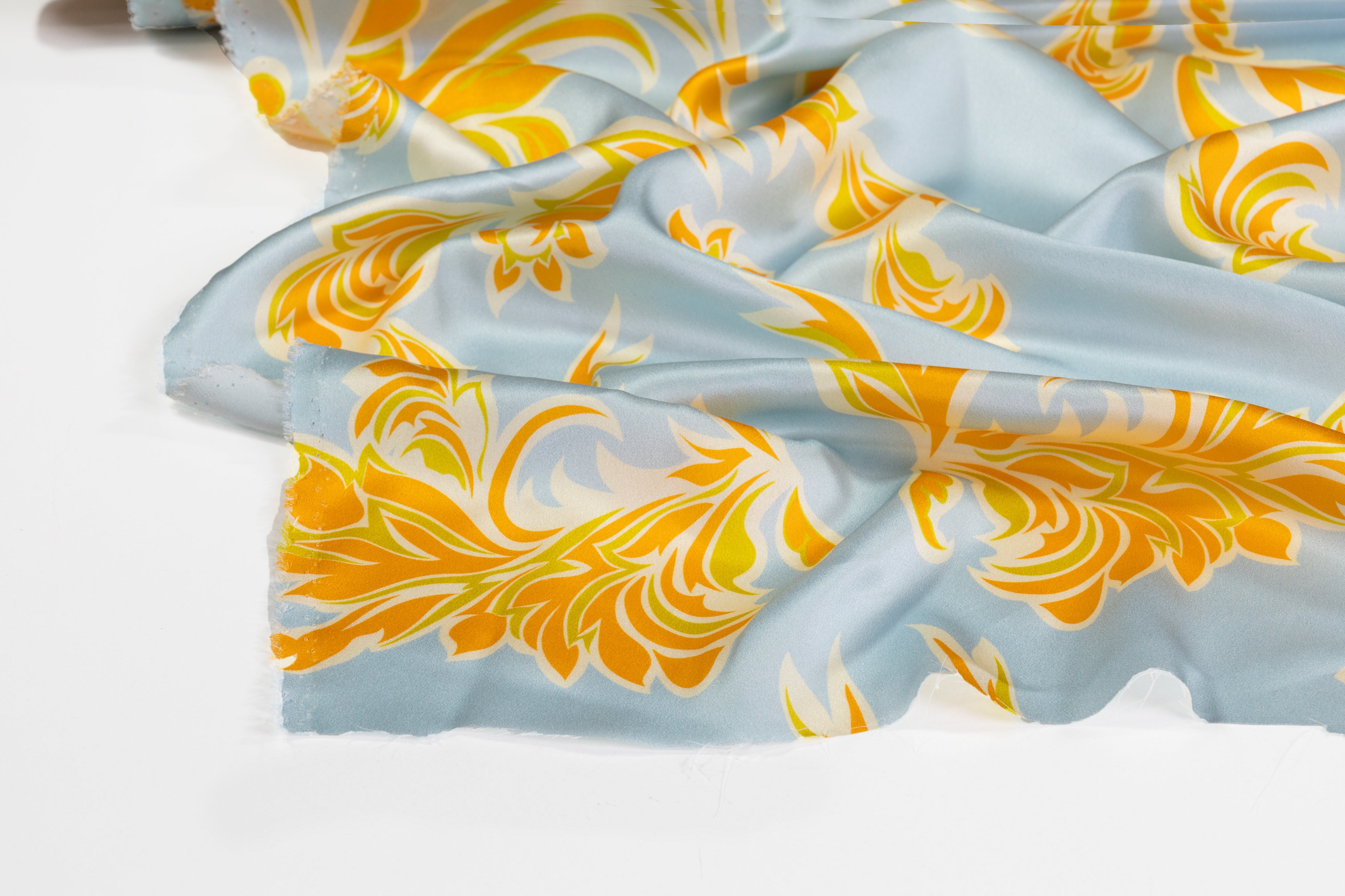 Italian Silk Charmeuse -  Blue / Orange / Green