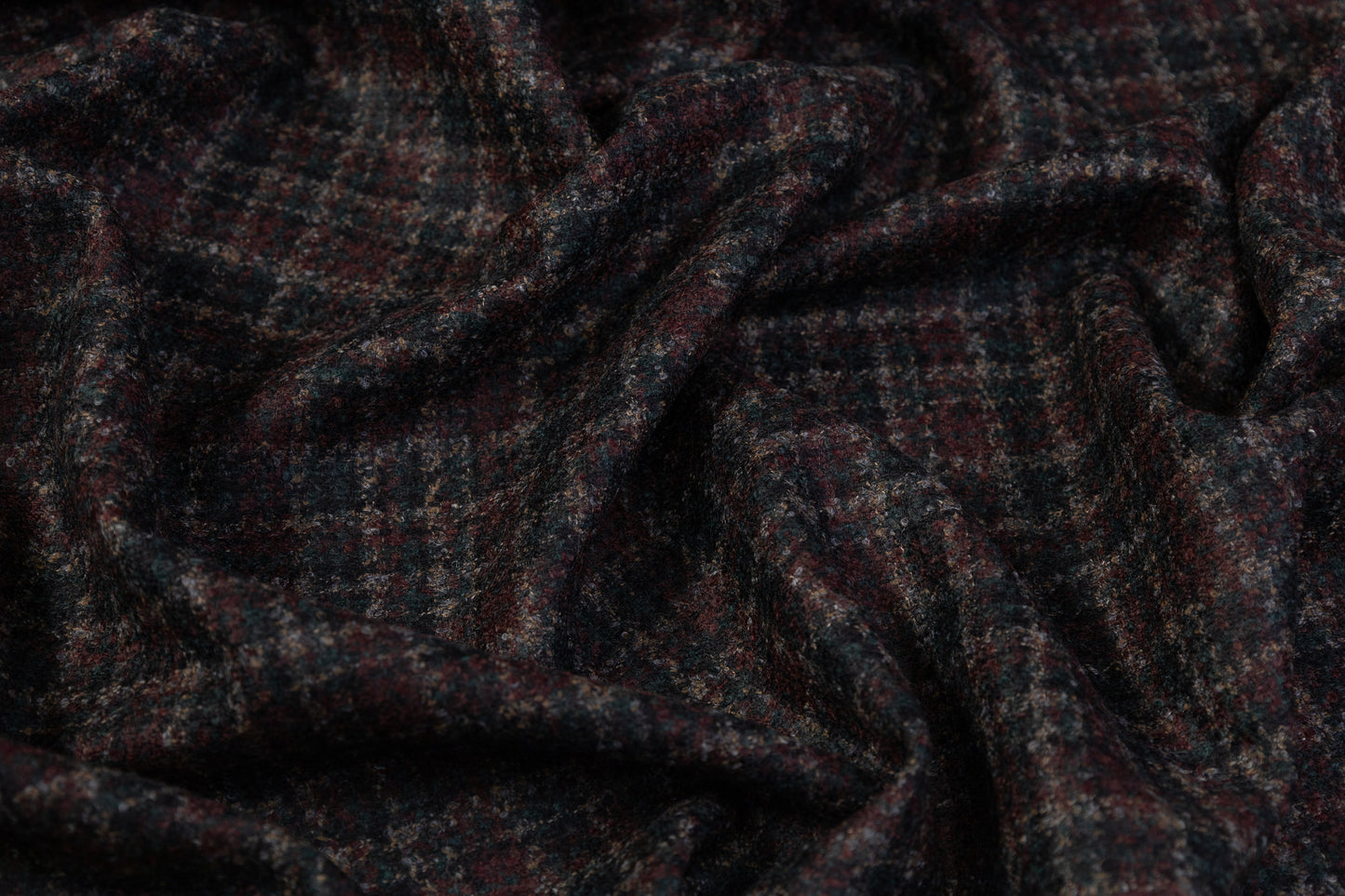 Checked Italian Wool Tweed - Green / Burgundy