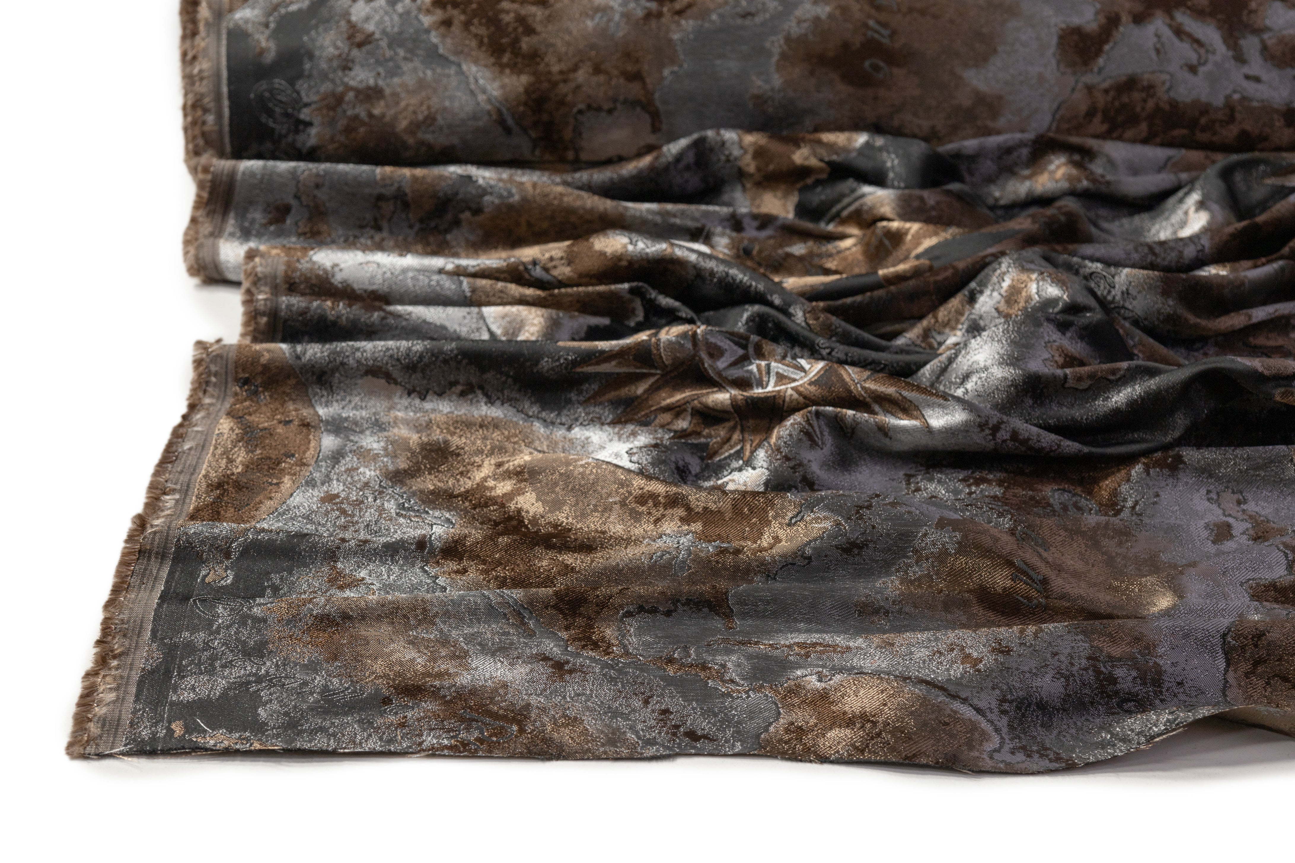 Italian Map Style Brocade - Brown / Gray
