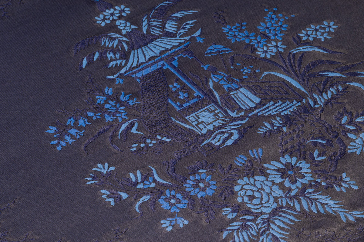 Italian Chinoiserie Toile Jacquard - Midnight Blue
