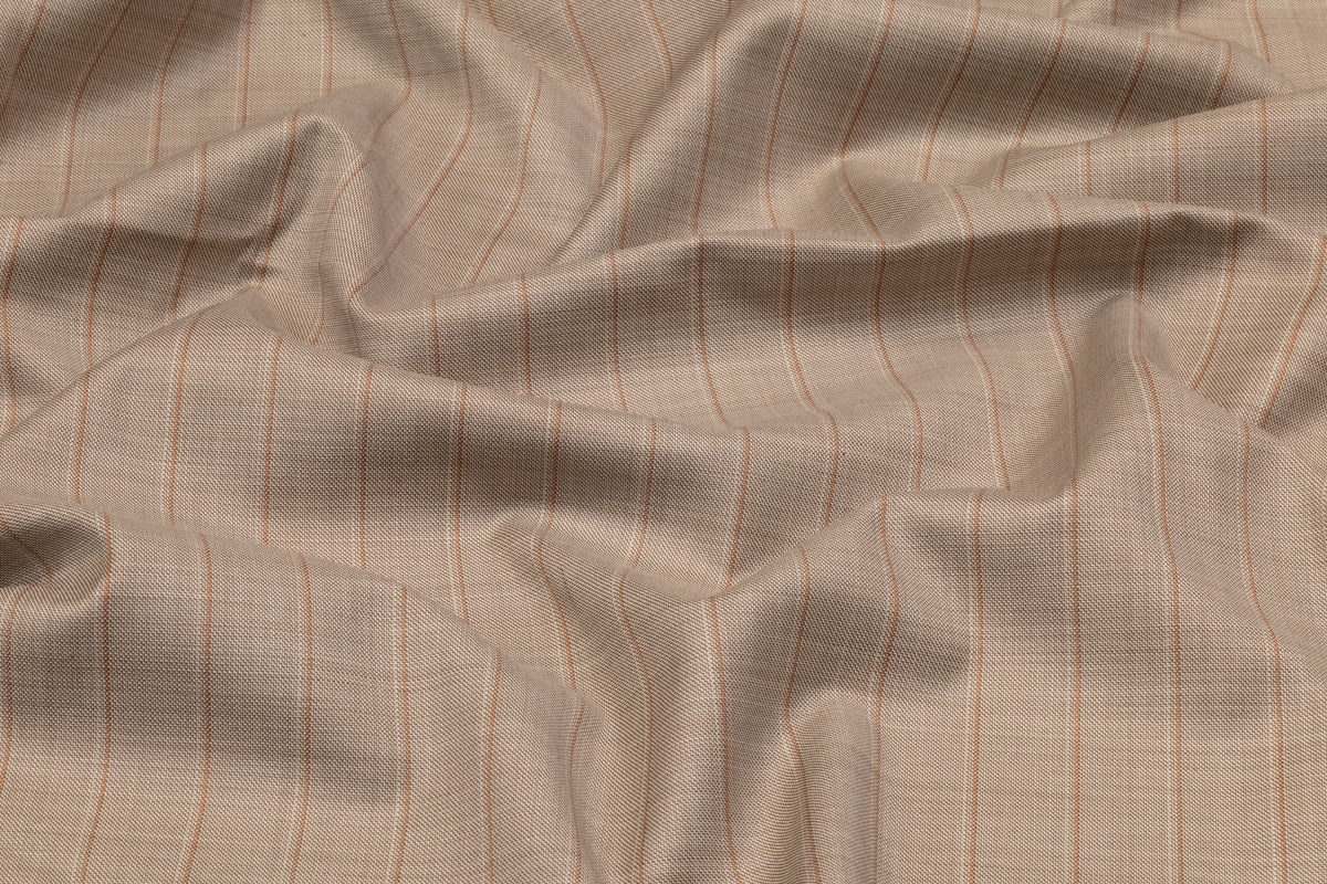 Striped Italian Wool Suiting - Taupe