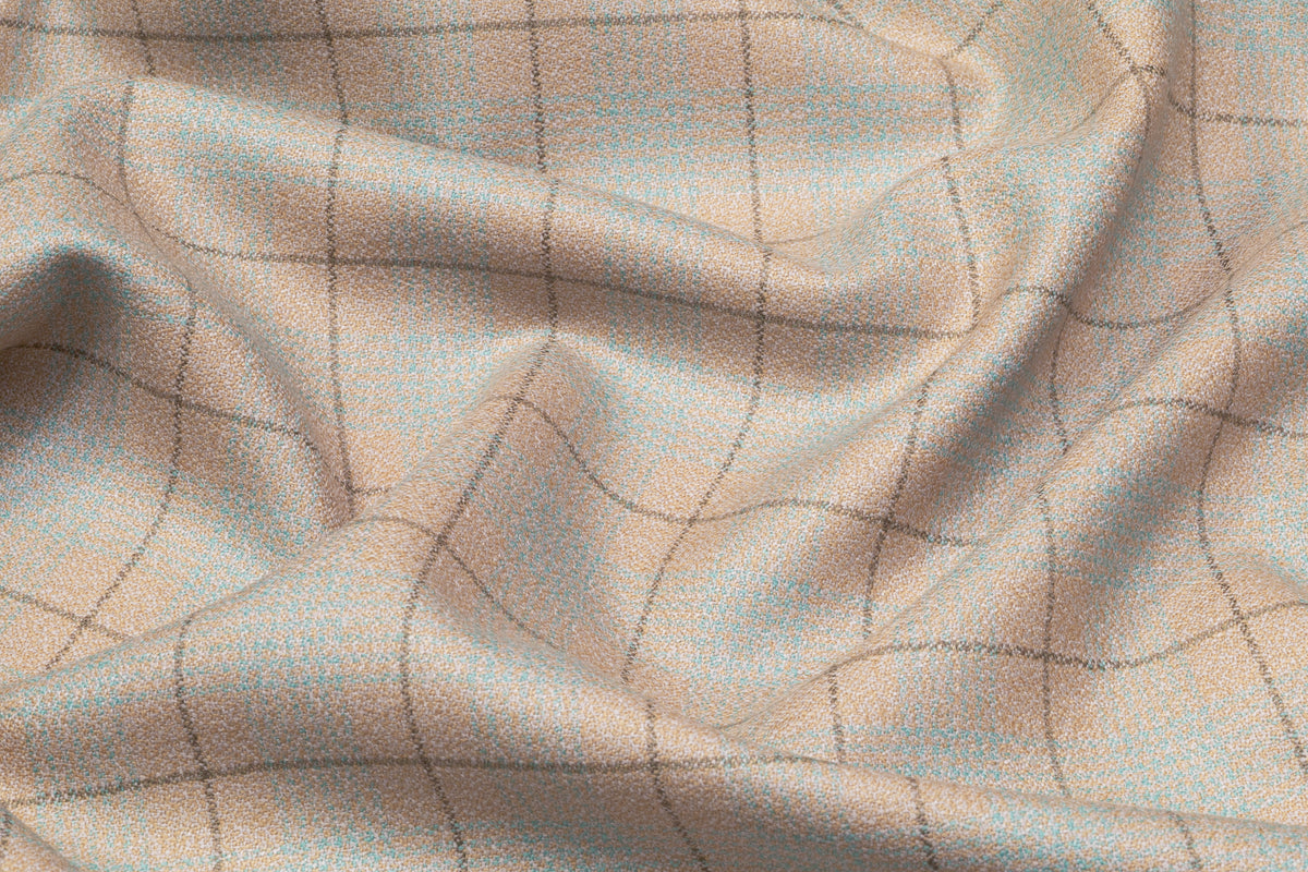 Checked Italian Wool Suiting - Taupe / Blue