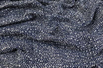 Metallic Italian Wool Blend Tweed - Navy / Beige / White