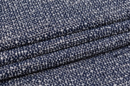 Metallic Italian Wool Blend Tweed - Navy / Beige / White