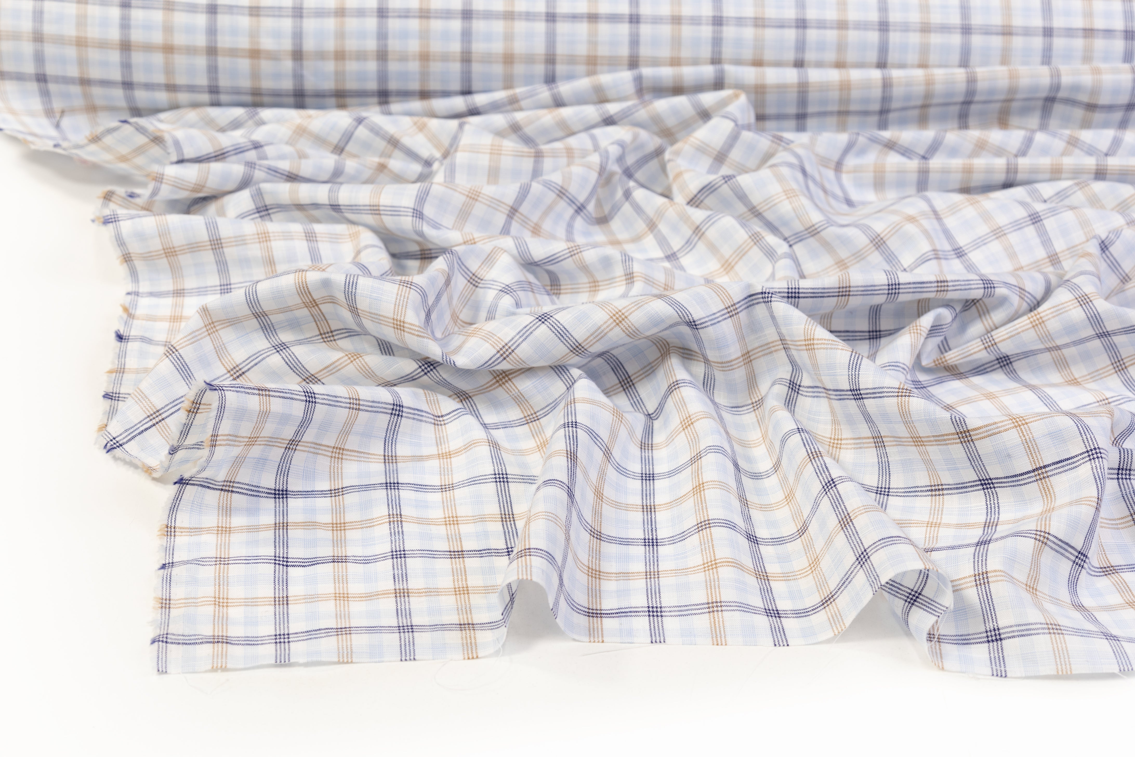 Checked Italian Linen - Blue / Brown / White