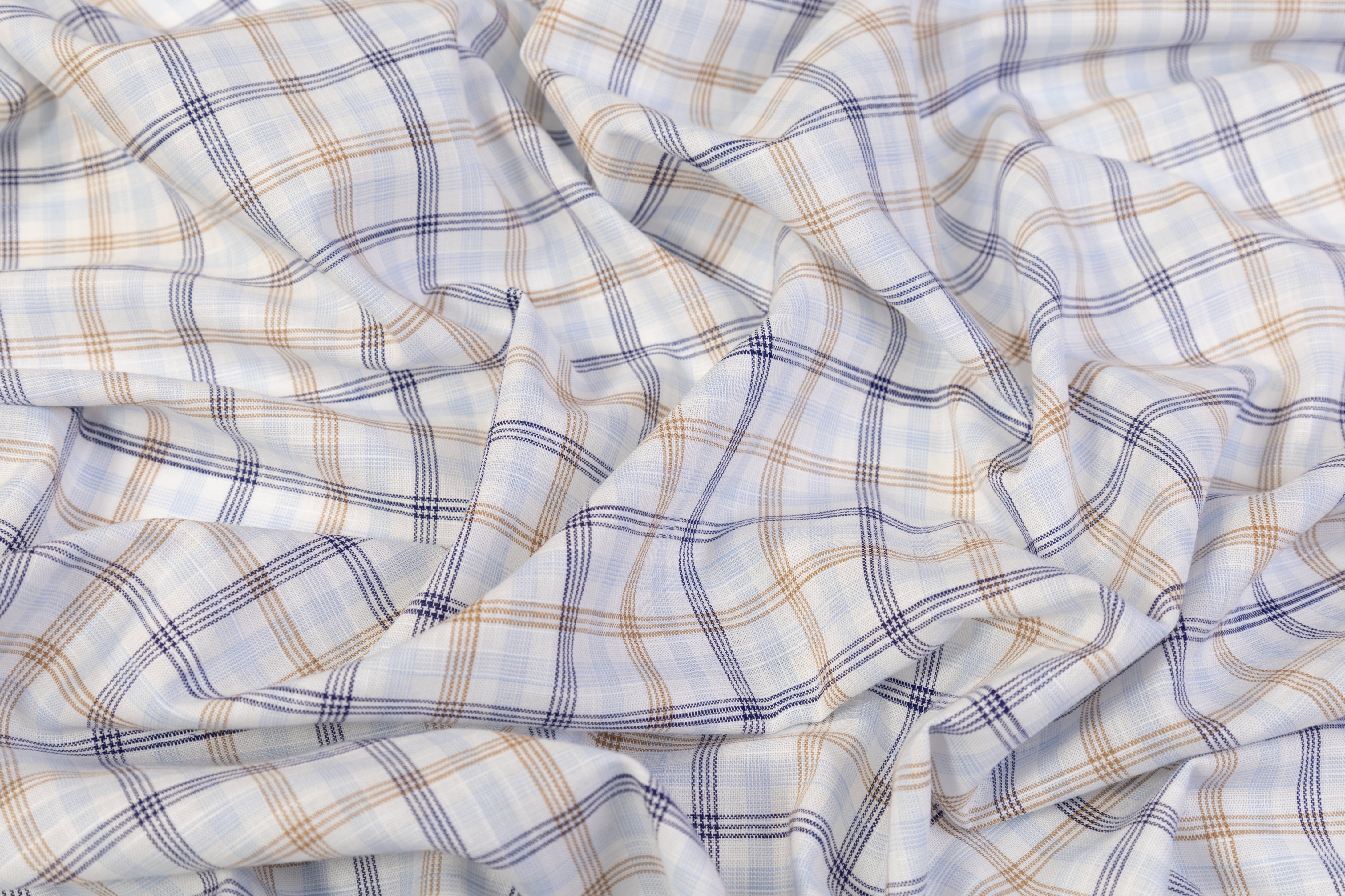Checked Italian Linen - Blue / Brown / White