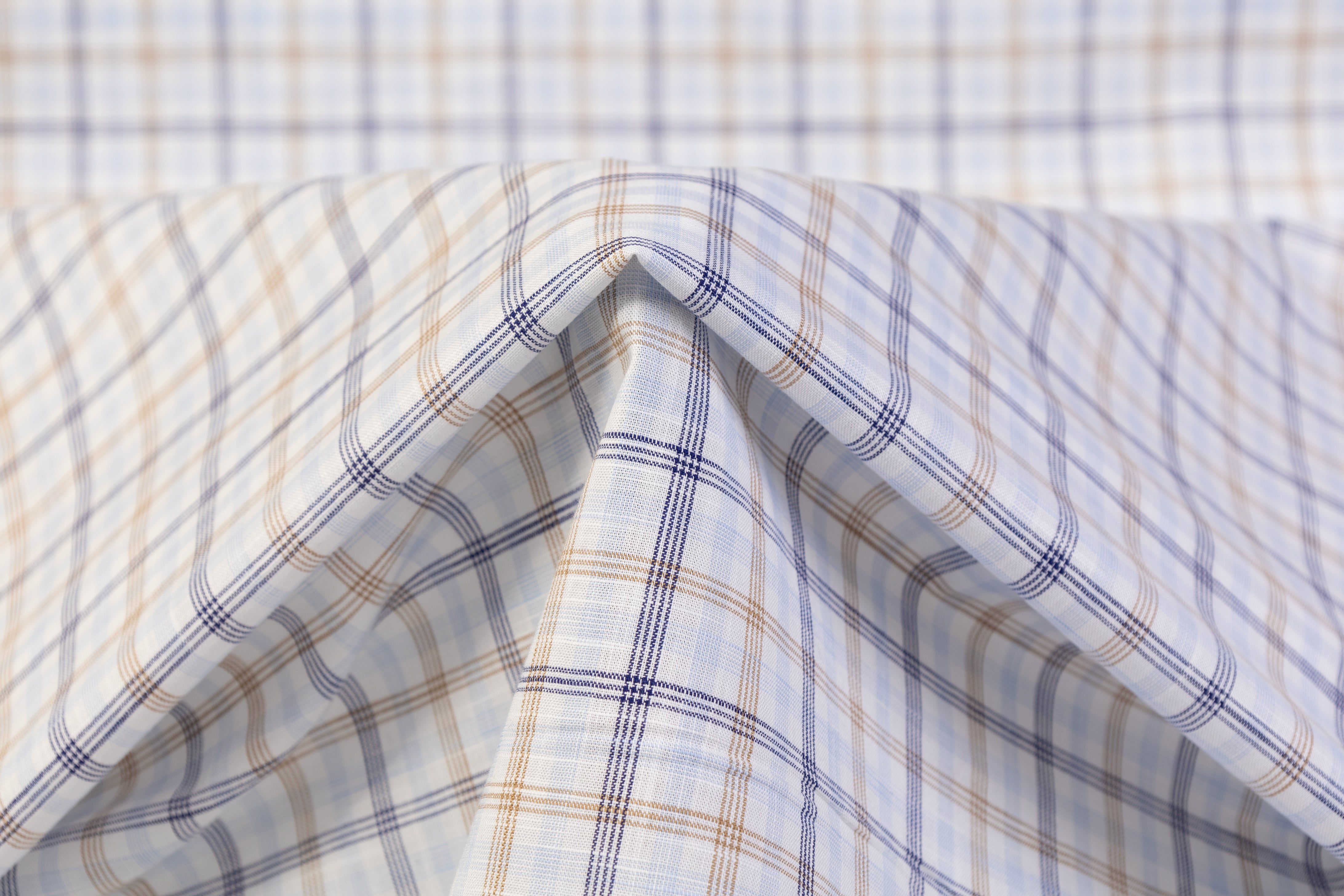 Checked Italian Linen - Blue / Brown / White