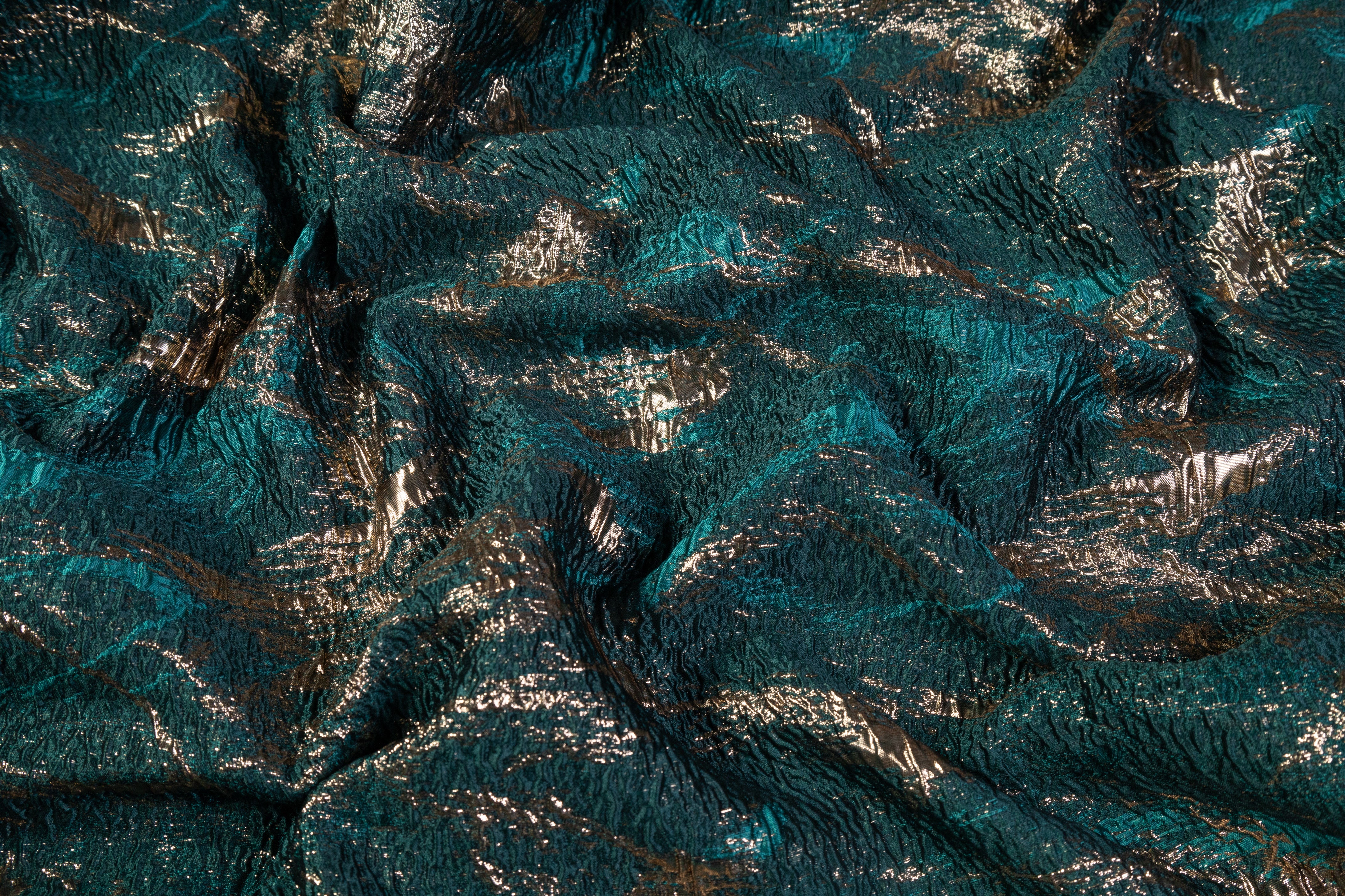 Abstract Metallic Cloqué Brocade - Green / Gold