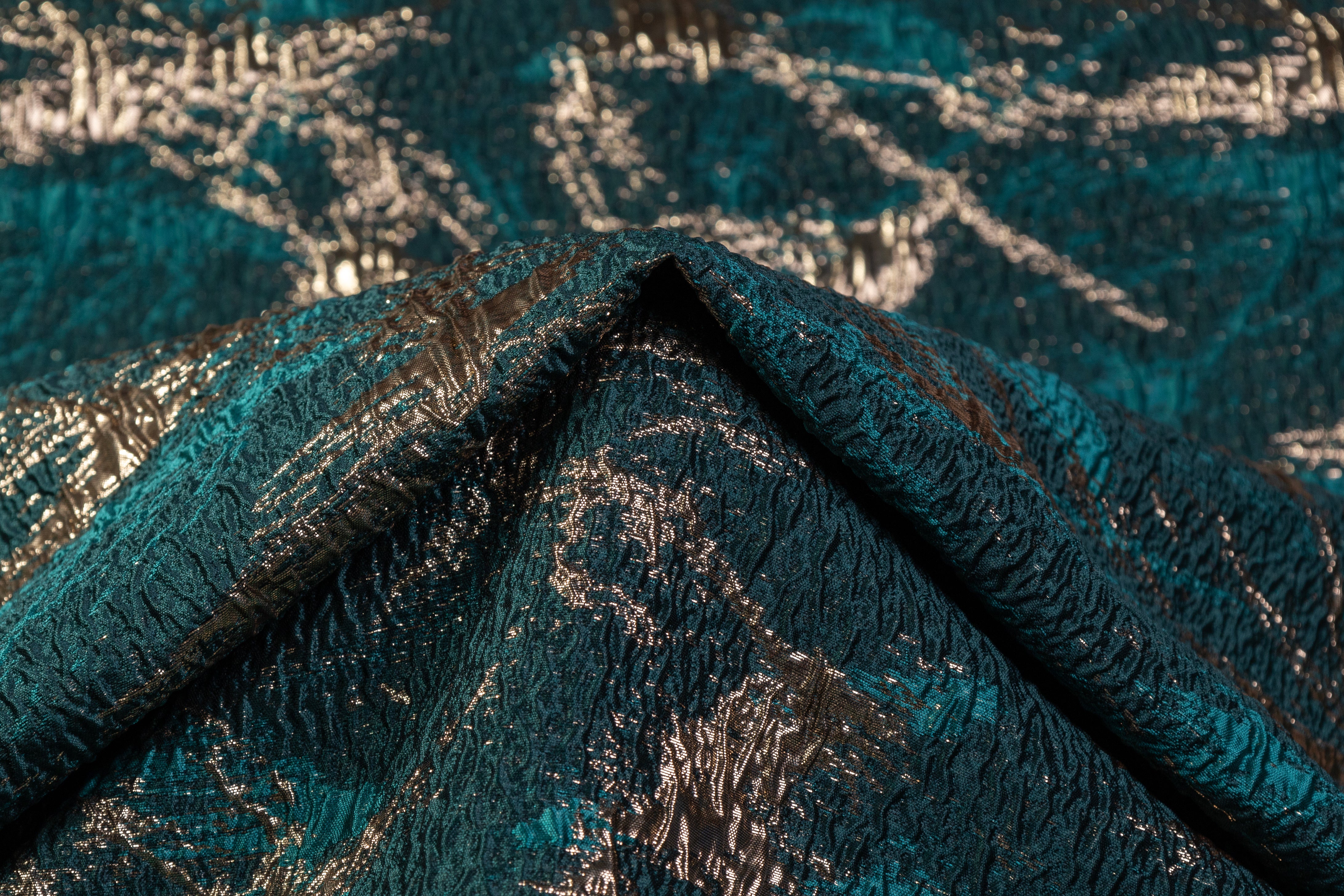 Abstract Metallic Cloqué Brocade - Green / Gold