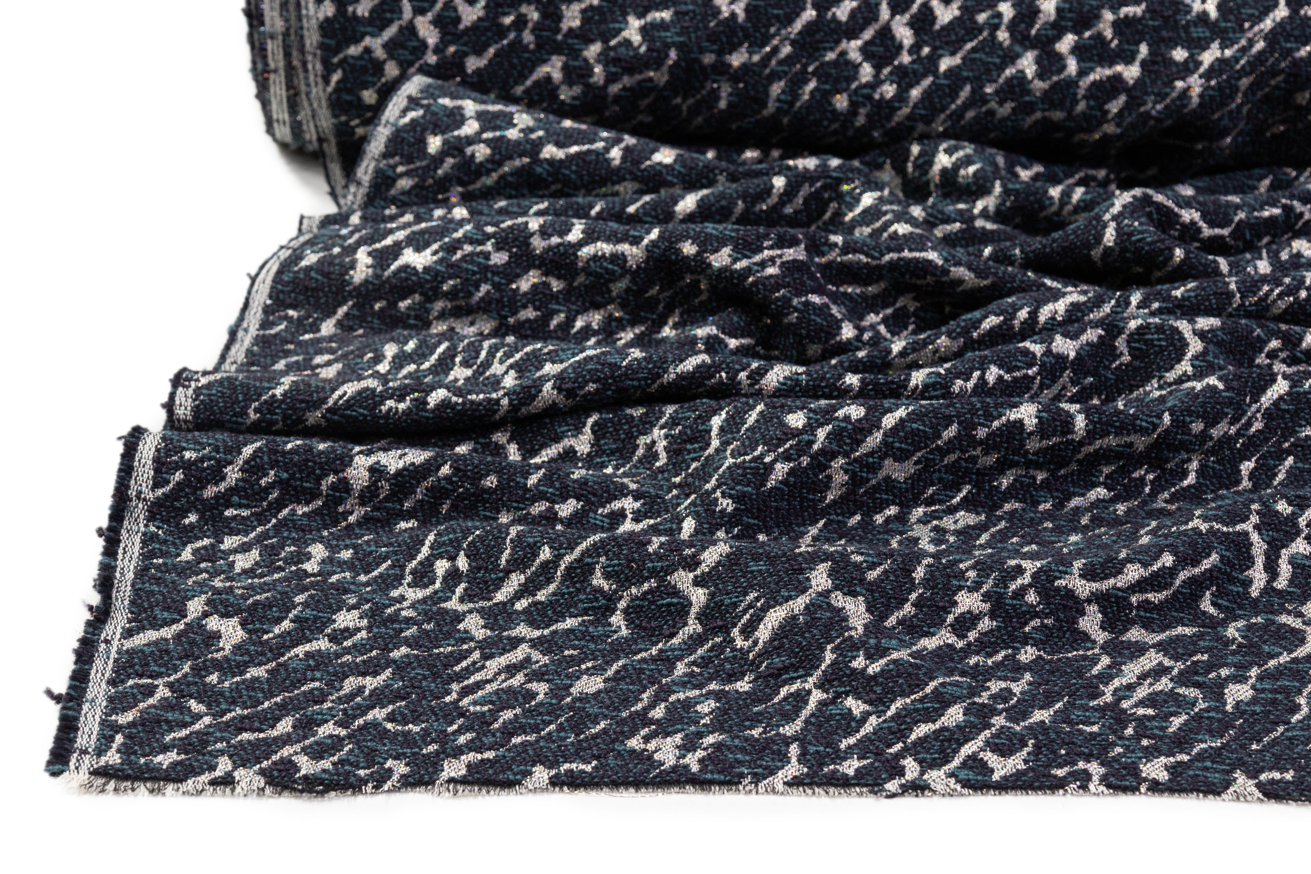 Metallic Italian Wool Blend Brocade - Blue / Silver