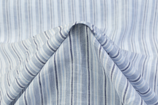 Striped Italian Linen - Blue / Gray / White