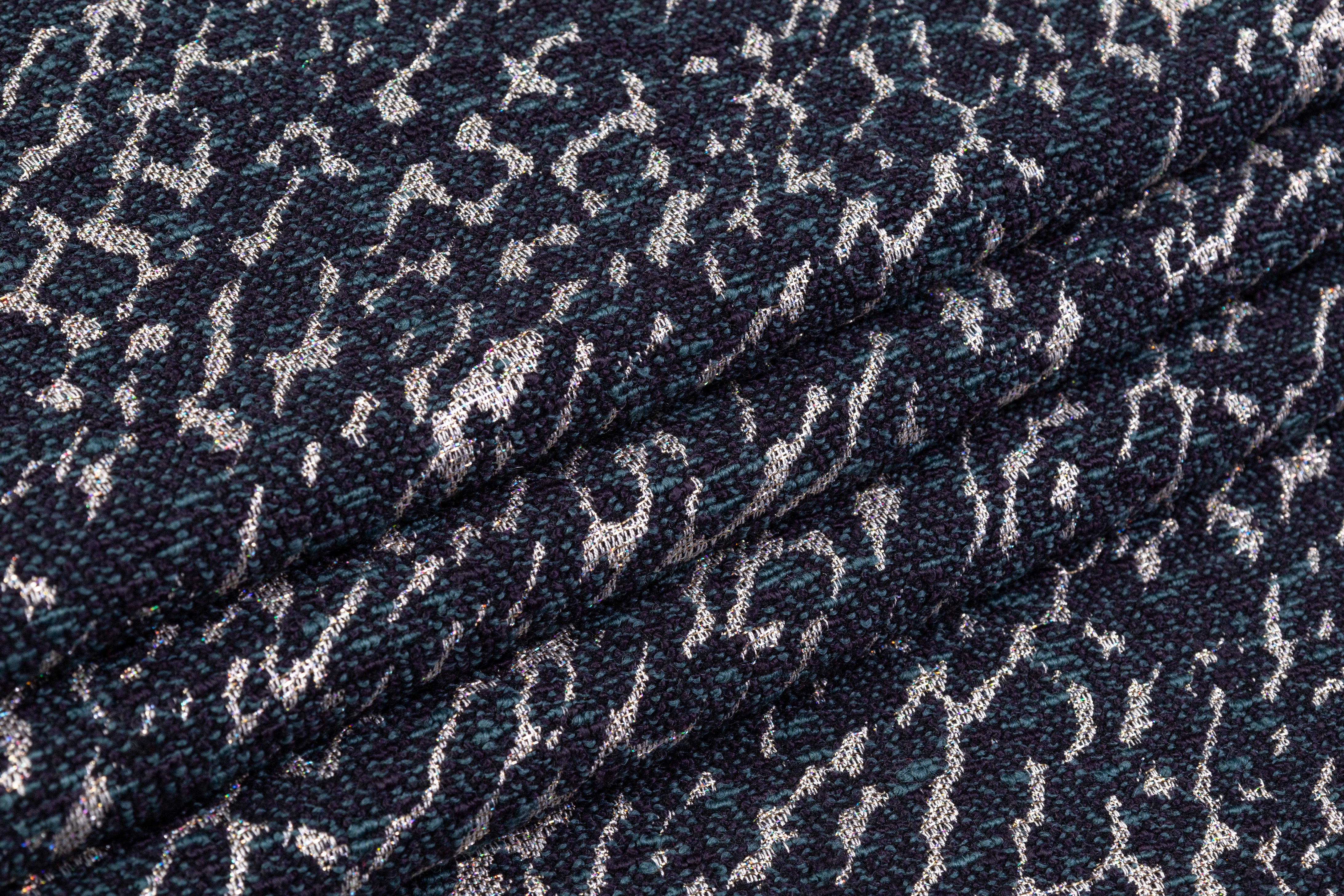 Metallic Italian Wool Blend Brocade - Blue / Silver