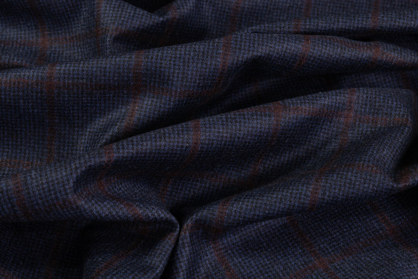 Checked Italian Super 130s Wool Flannel - Blue / Burgundy
