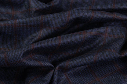 Checked Italian Super 130s Wool Flannel - Blue / Burgundy