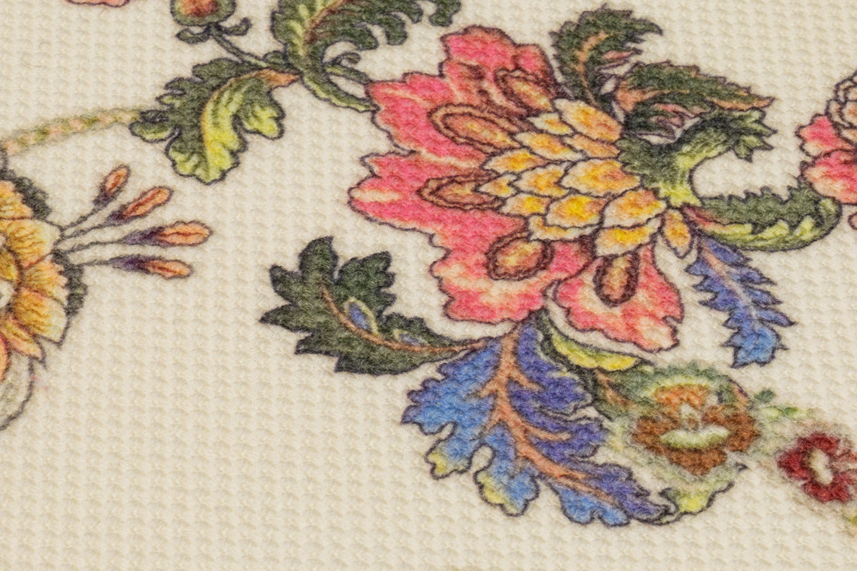 Floral Printed Italian Wool Tweed - Ivory / Multicolor