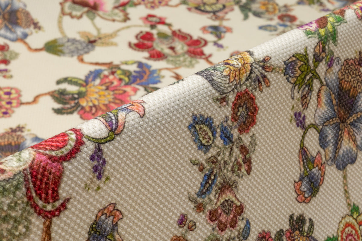 Floral Printed Italian Wool Tweed - Ivory / Multicolor