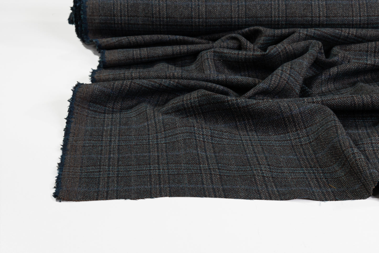 Guabello - Checked Italian Wool Cotton Blend - Teal / Brown / Navy