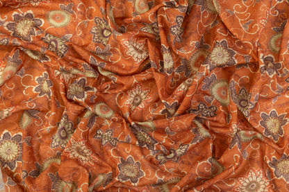 Floral Printed Italian Linen - Rust