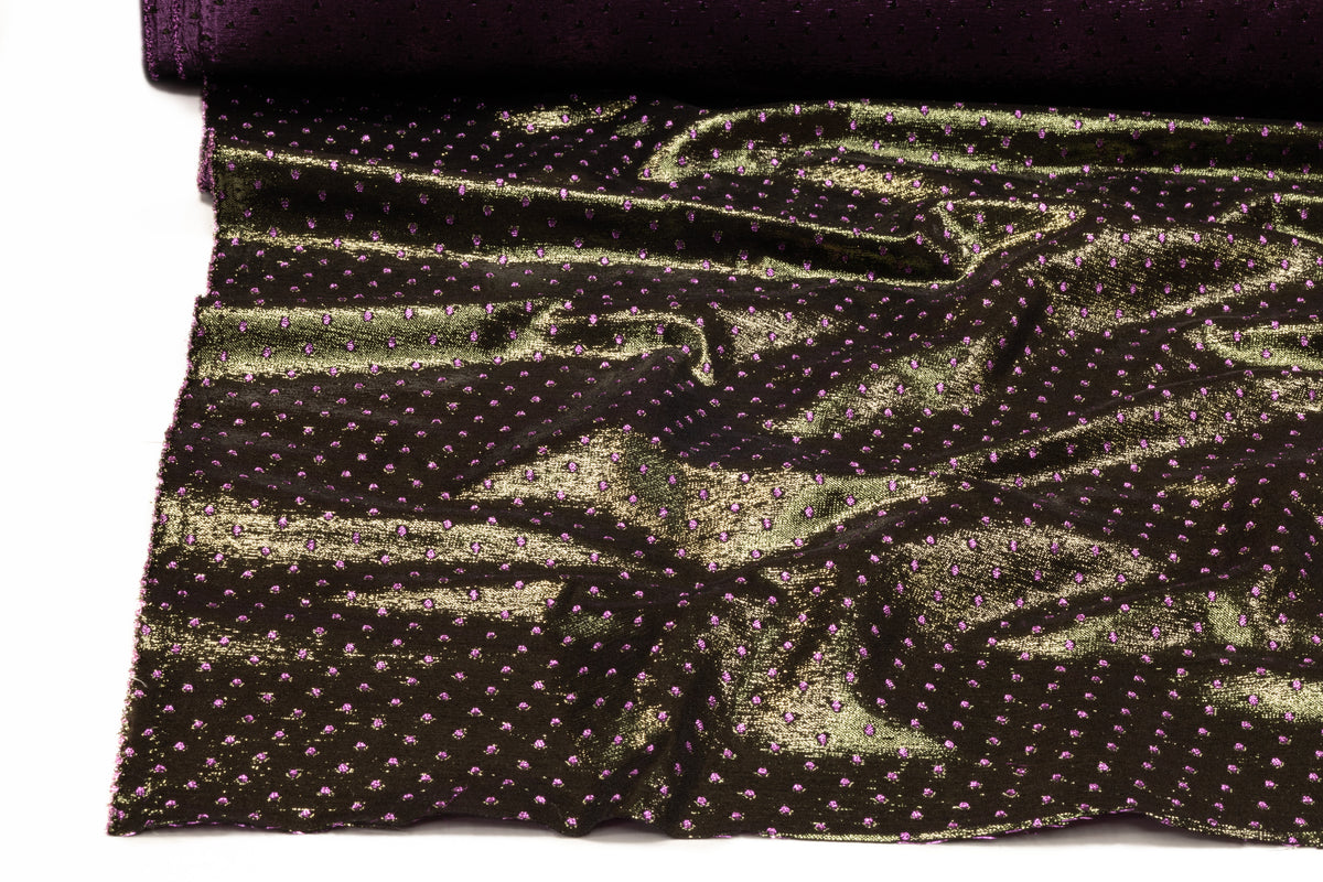 Double Faced Dotted Metallic Italian Brocade - Amethyst / Green