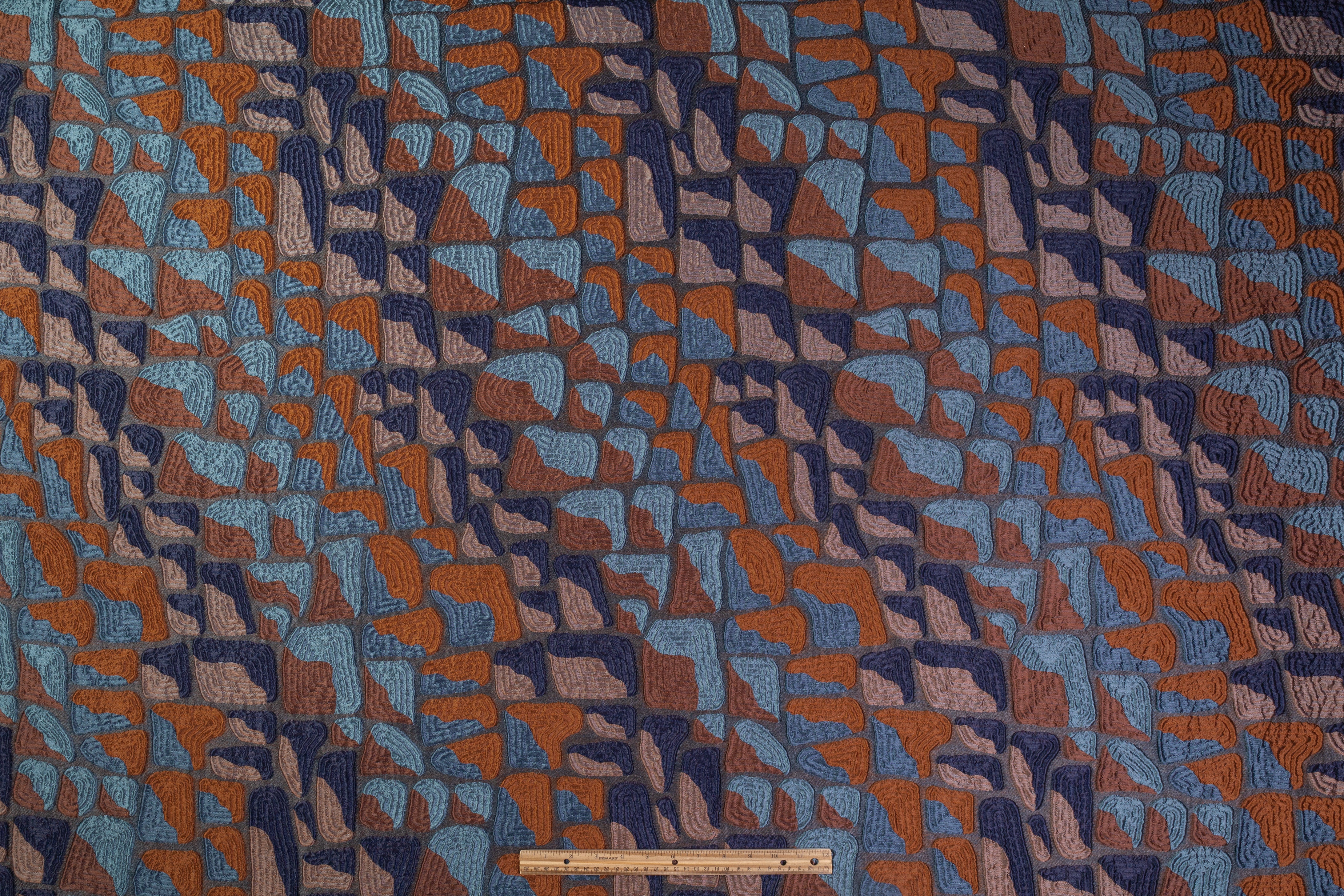 Abstract Italian Brocade - Rust / Blue / Brown