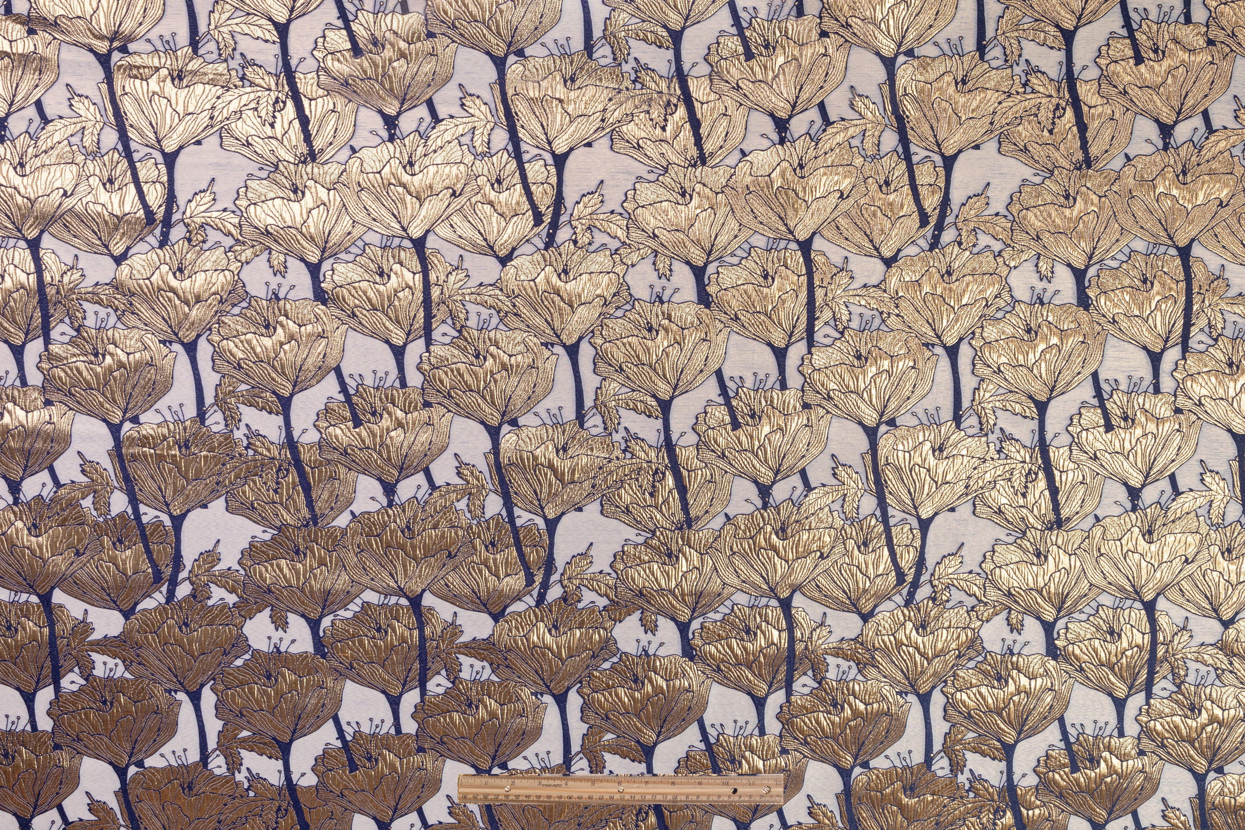 Floral Metallic Italian Brocade - Blue / Gold