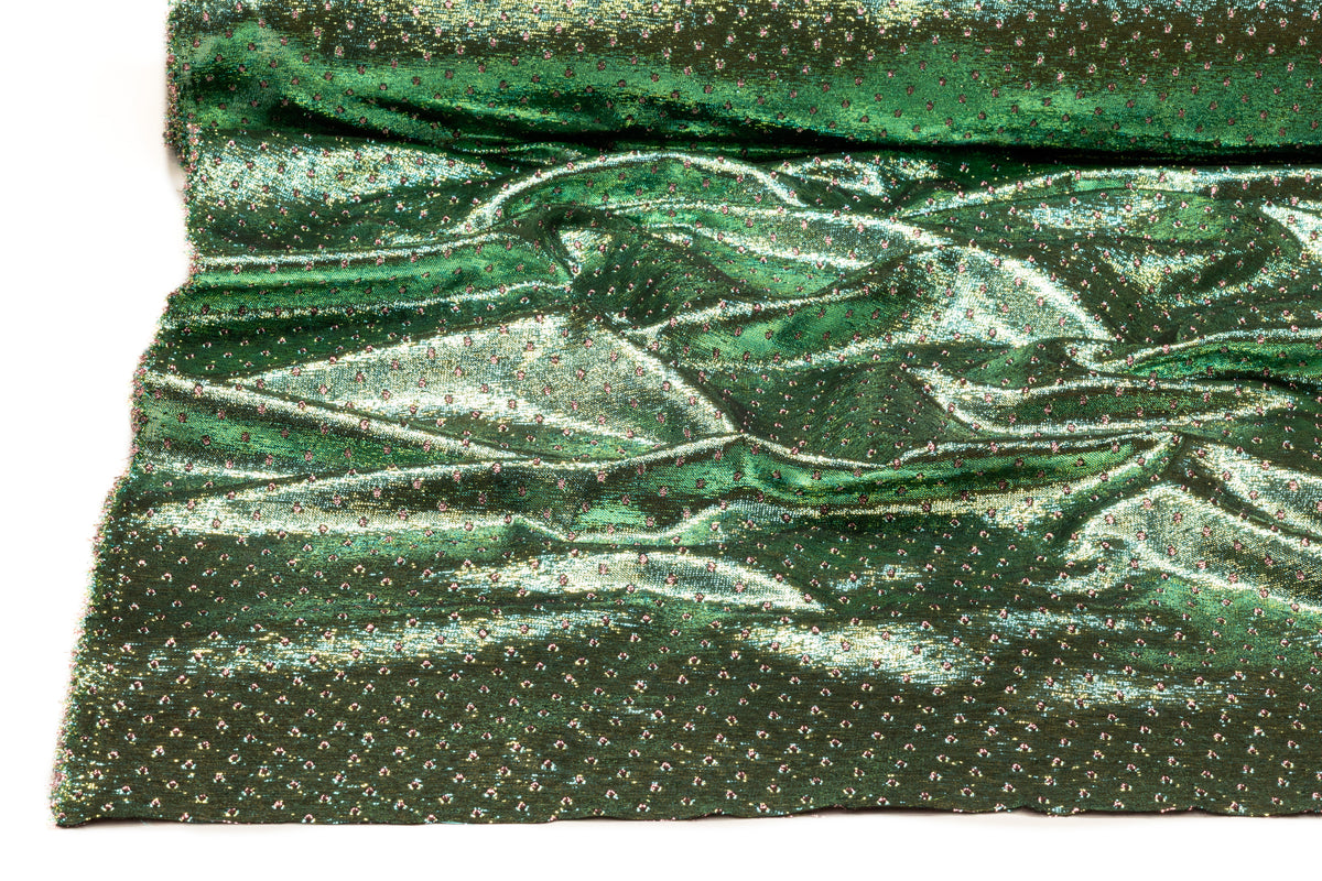 Double Faced Dotted Metallic Italian Brocade - Emerald Green / Metallic Rose