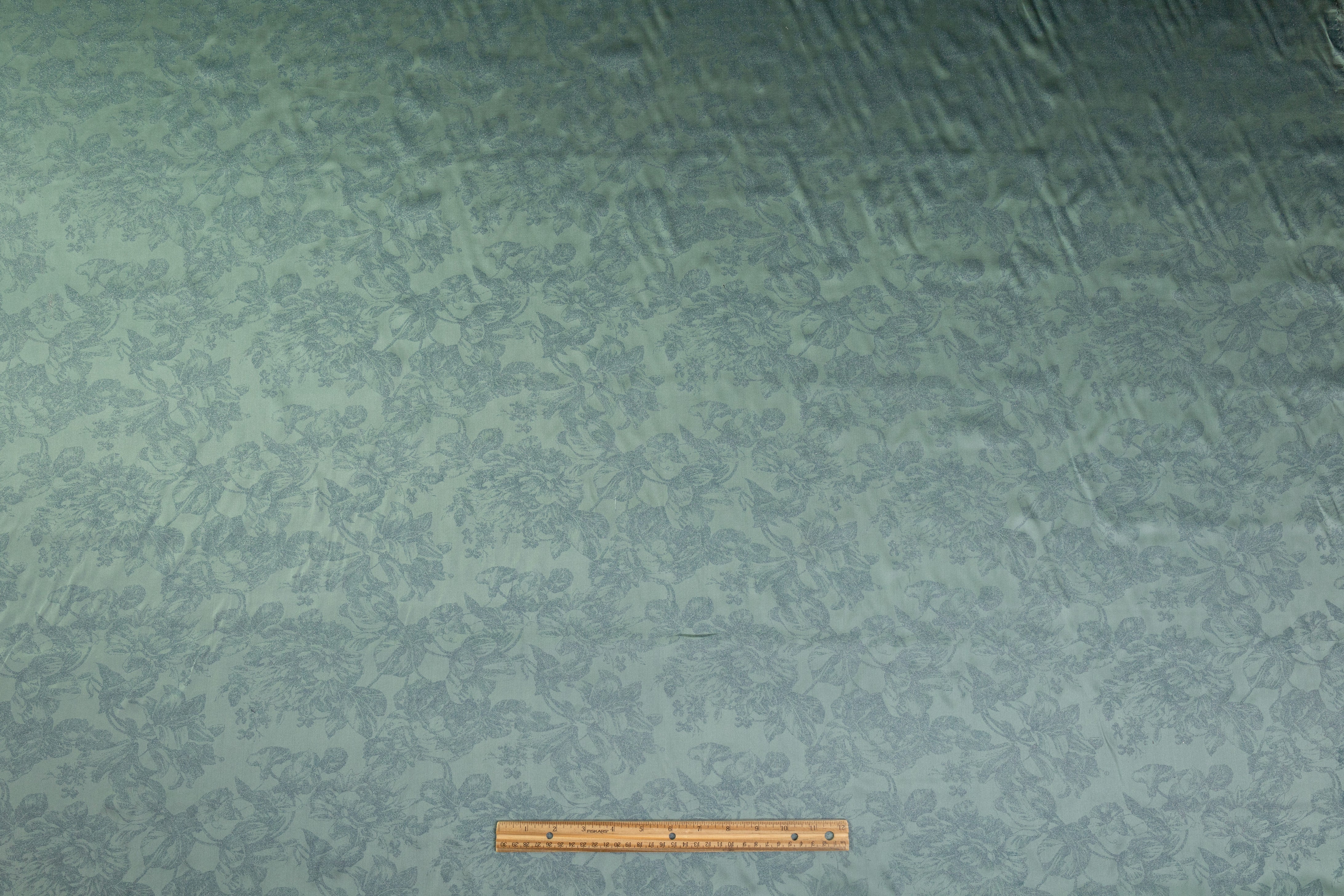 Floral Laminated Italian Silk Charmeuse - Muted Jade