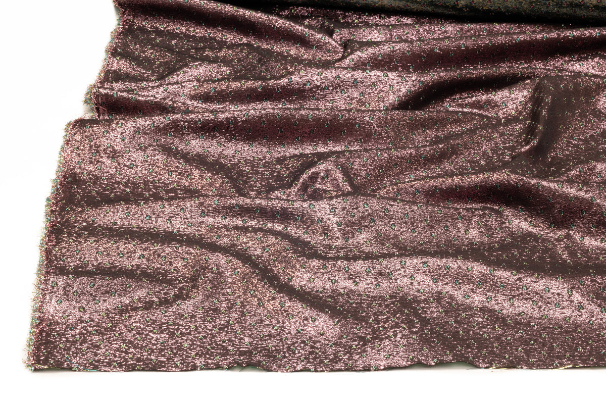 Double Faced Dotted Metallic Italian Brocade - Emerald Green / Metallic Rose