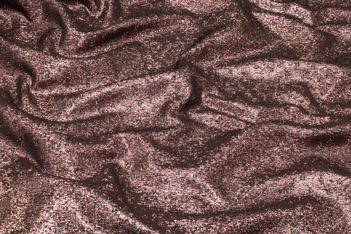 Double Faced Dotted Metallic Italian Brocade - Emerald Green / Metallic Rose