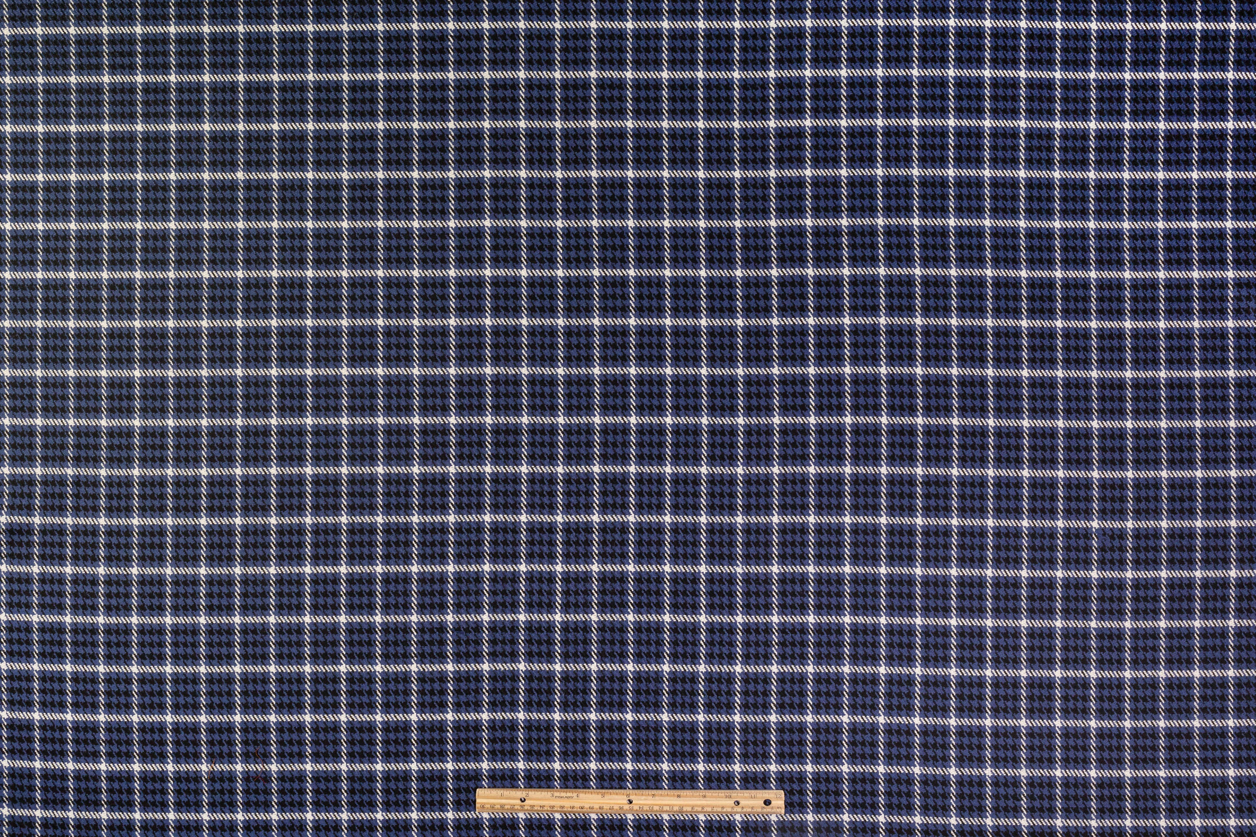Houndstooth Checked Italian Wool Blend - Blue / Black / White