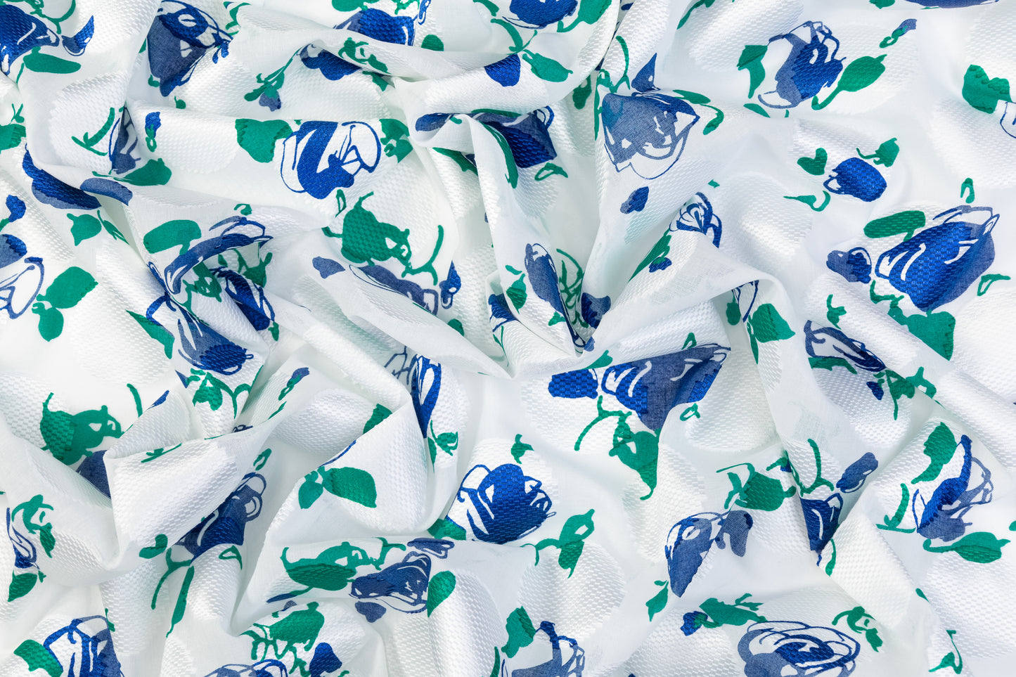 Printed Italian Cotton Fil Coupé - White / Blue / Green