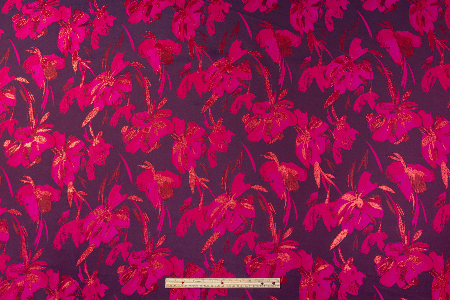 Floral Metallic Brocade - Fuchsia / Red