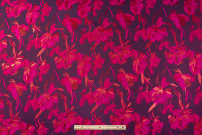 Floral Metallic Brocade - Fuchsia / Red