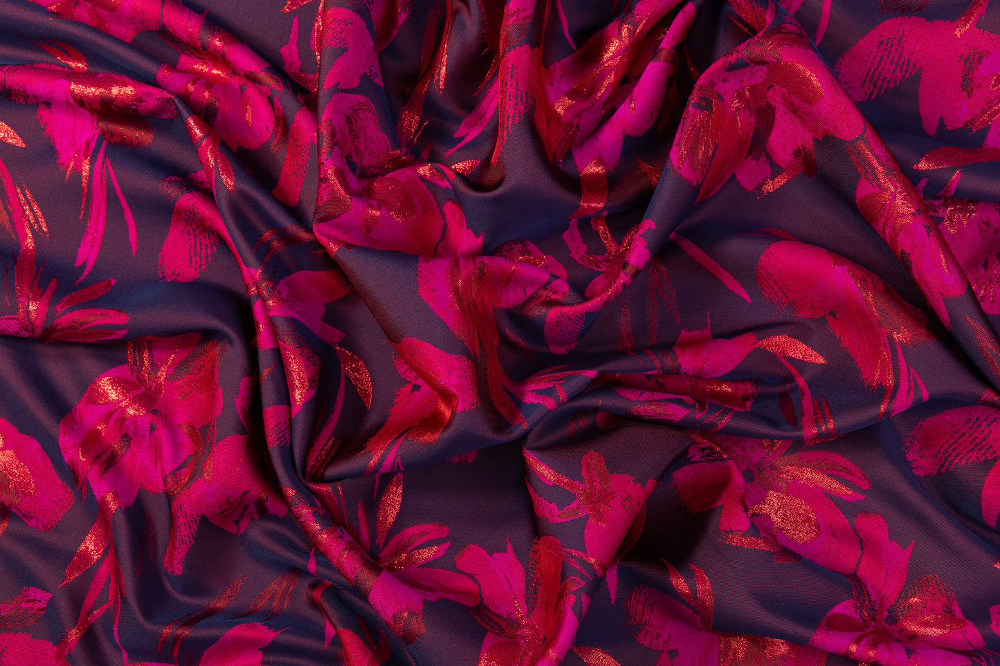 Floral Metallic Brocade - Fuchsia / Red