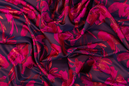 Floral Metallic Brocade - Fuchsia / Red