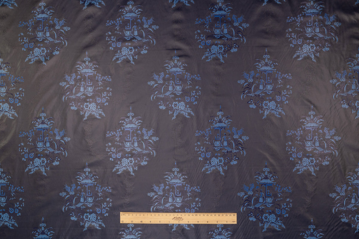 Italian Chinoiserie Toile Jacquard - Midnight Blue