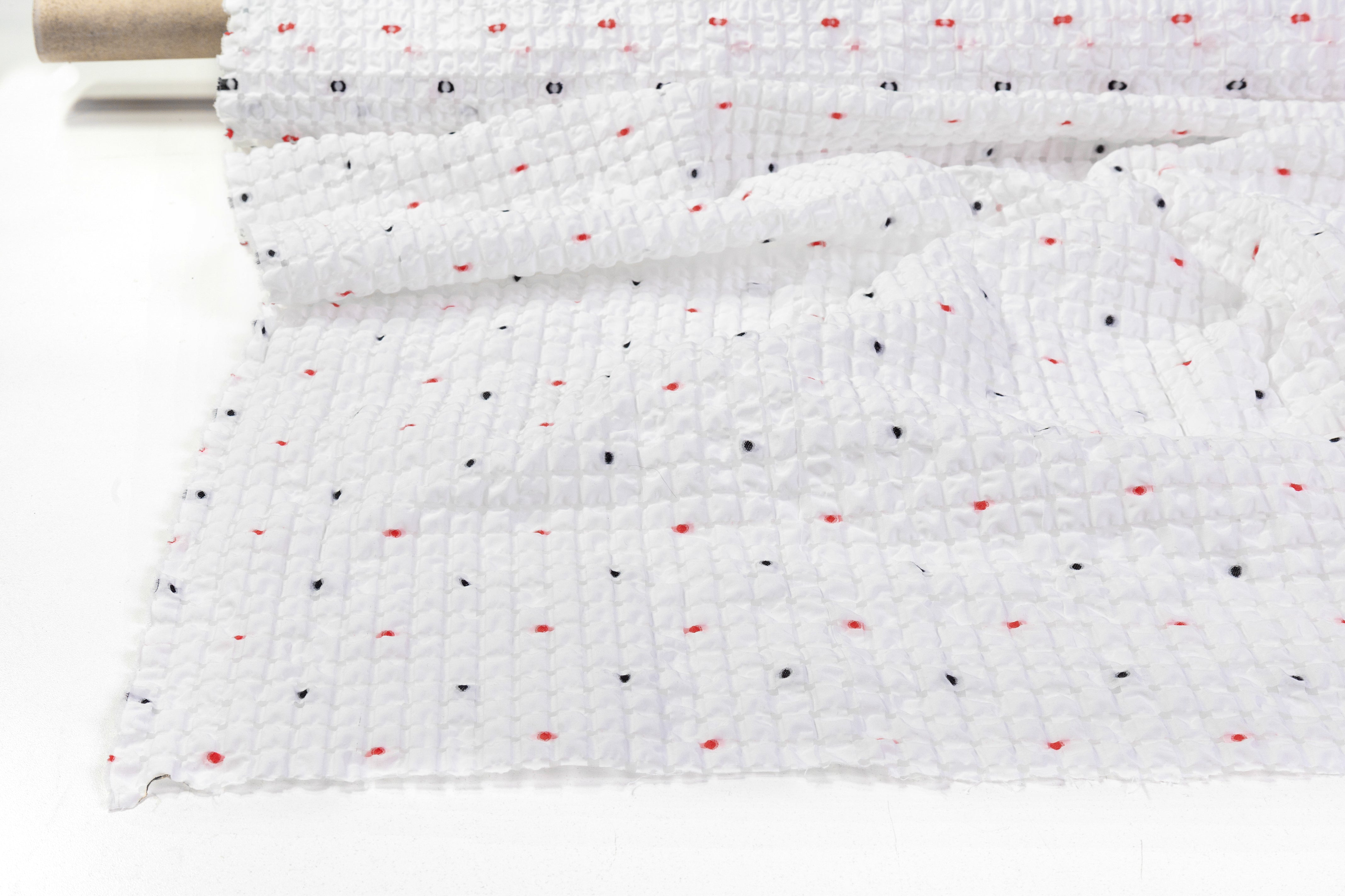 Puckered Dotted Fil Coupé - White / Red / Dark Navy