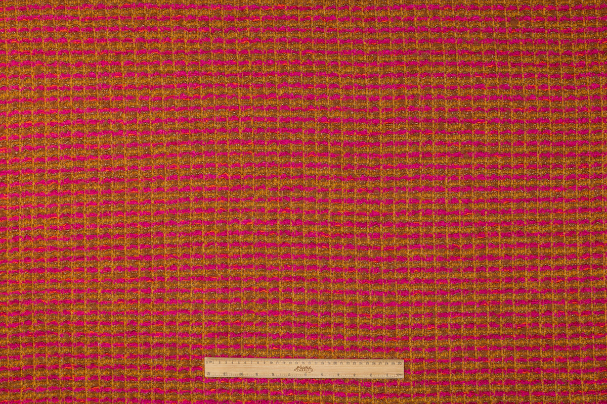 Checked Italian Wool Blend Tweed - Brown / Fuchsia