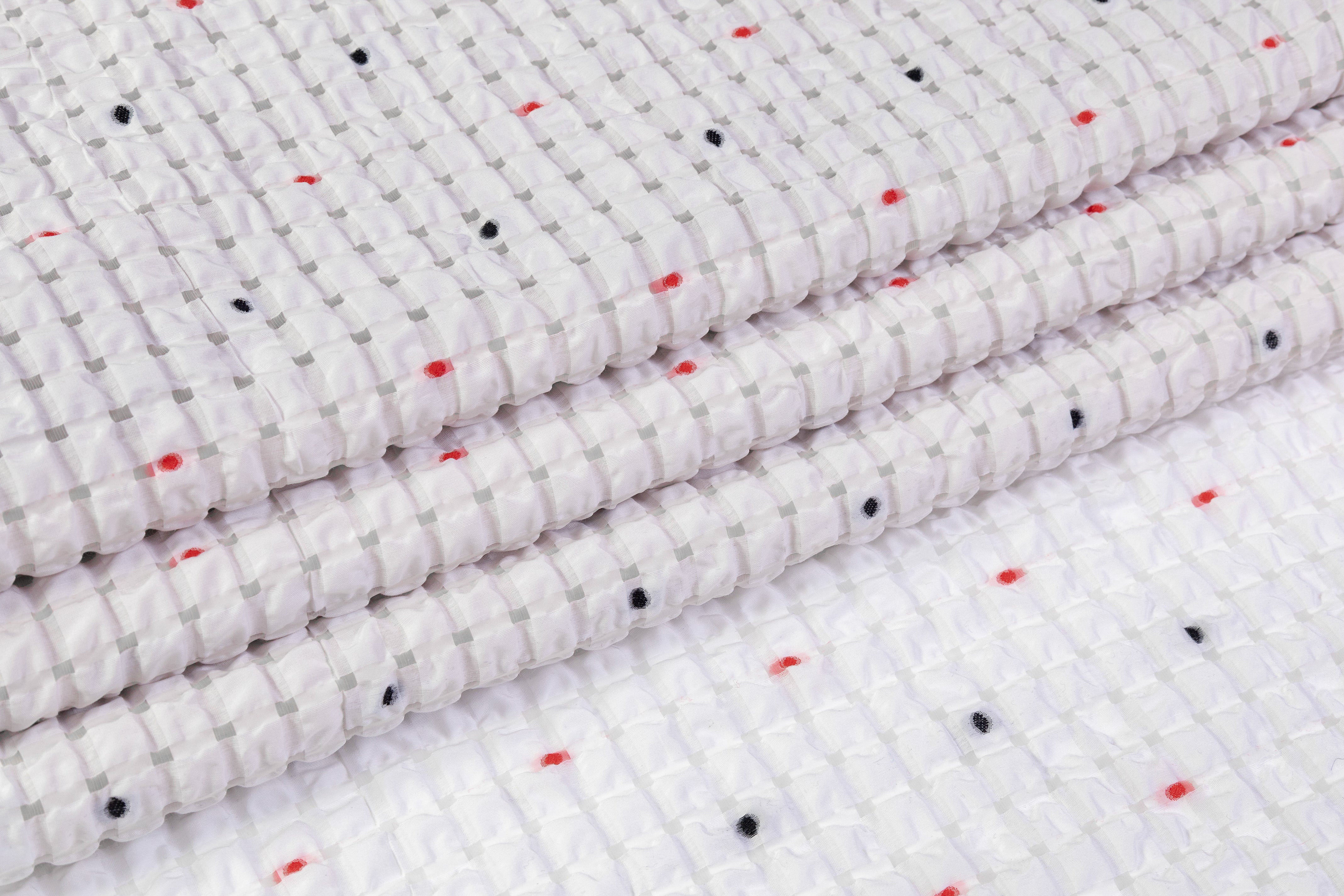 Puckered Dotted Fil Coupé - White / Red / Dark Navy