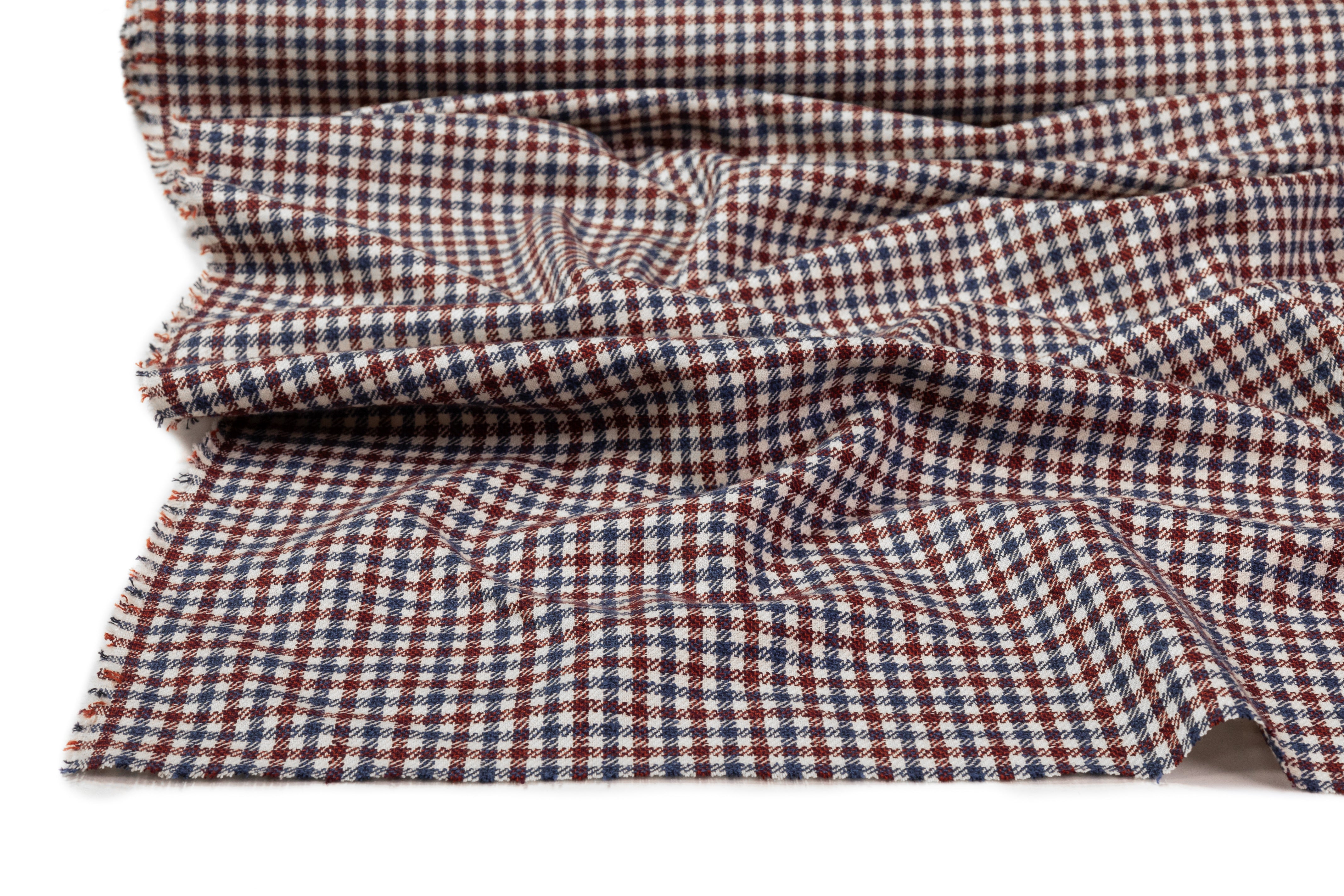 Angelico - Checked Italian Wool Cotton Silk Blend - Burgundy / Blue / Off White
