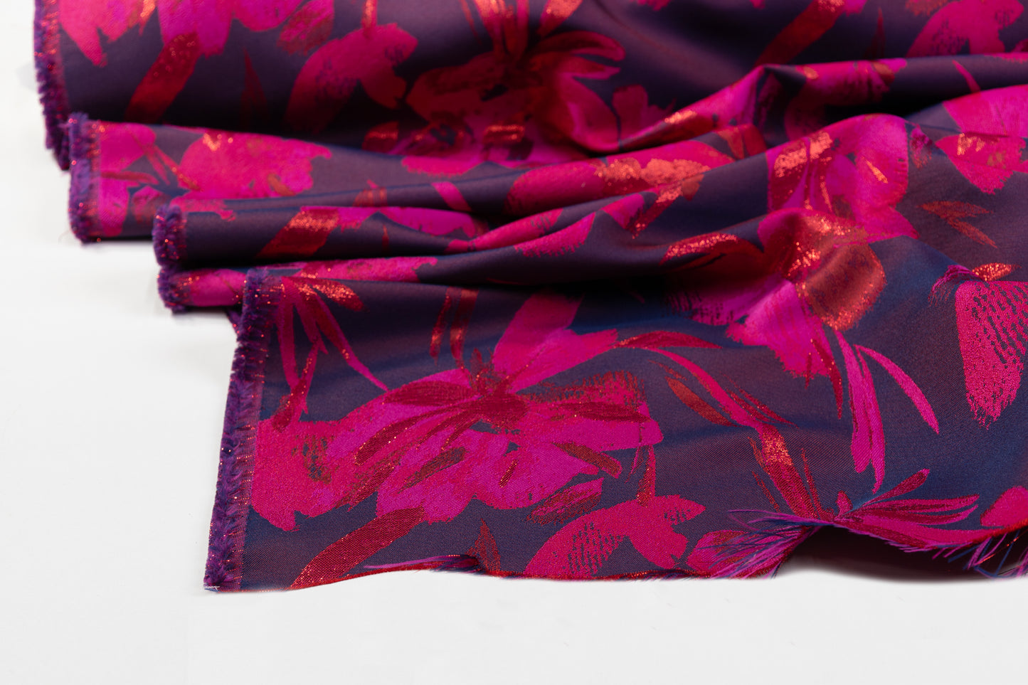 Floral Metallic Brocade - Fuchsia / Red