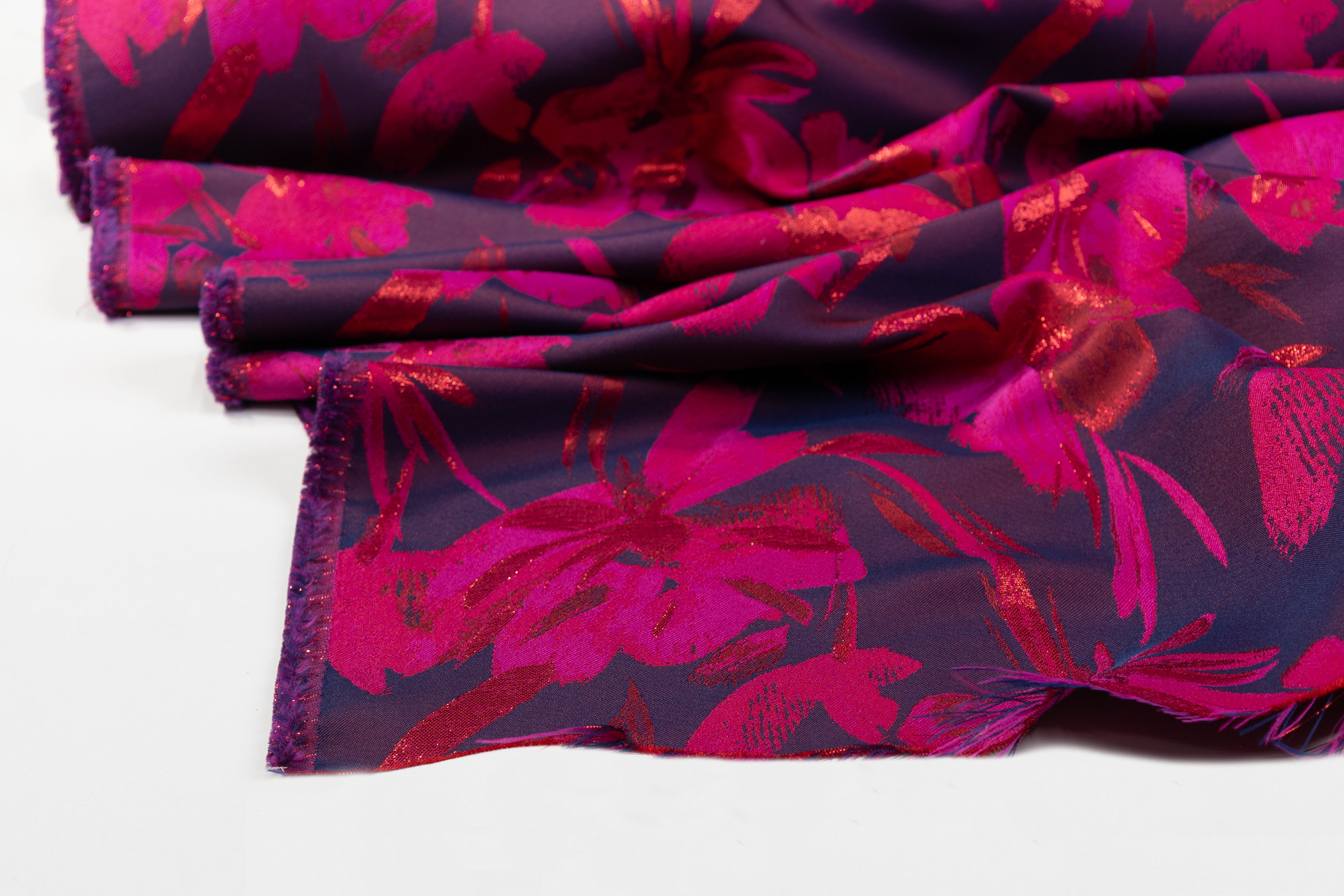 Floral Metallic Brocade - Fuchsia / Red