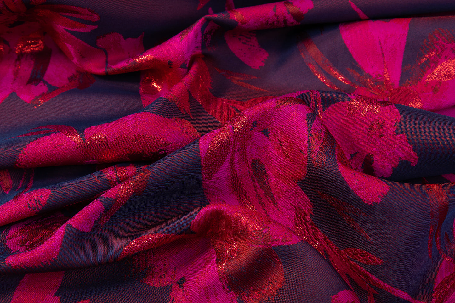 Floral Metallic Brocade - Fuchsia / Red