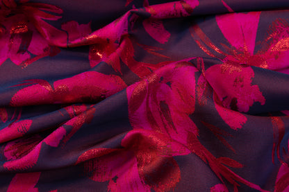 Floral Metallic Brocade - Fuchsia / Red