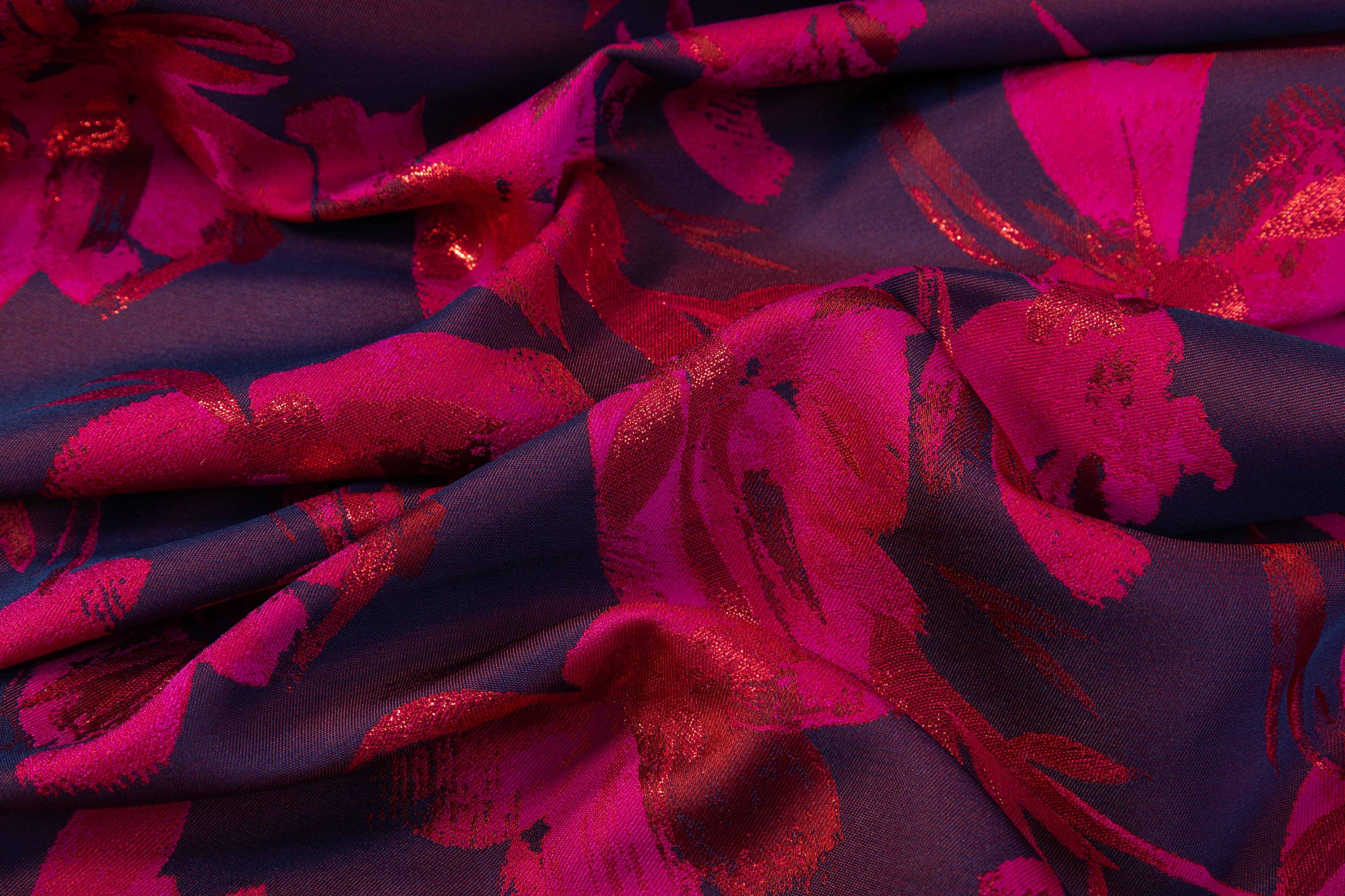 Floral Metallic Brocade - Fuchsia / Red