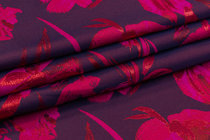 Floral Metallic Brocade - Fuchsia / Red