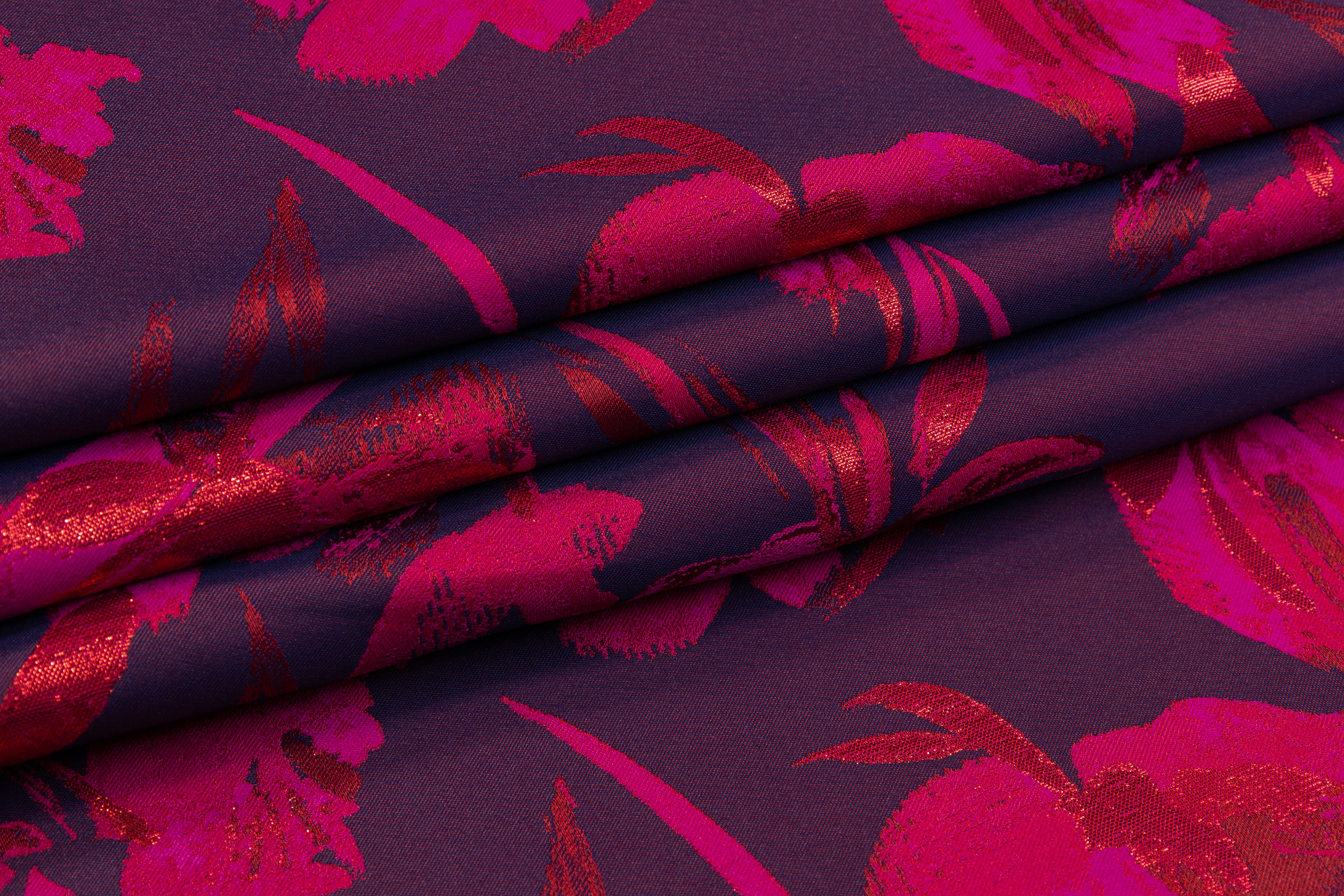 Floral Metallic Brocade - Fuchsia / Red