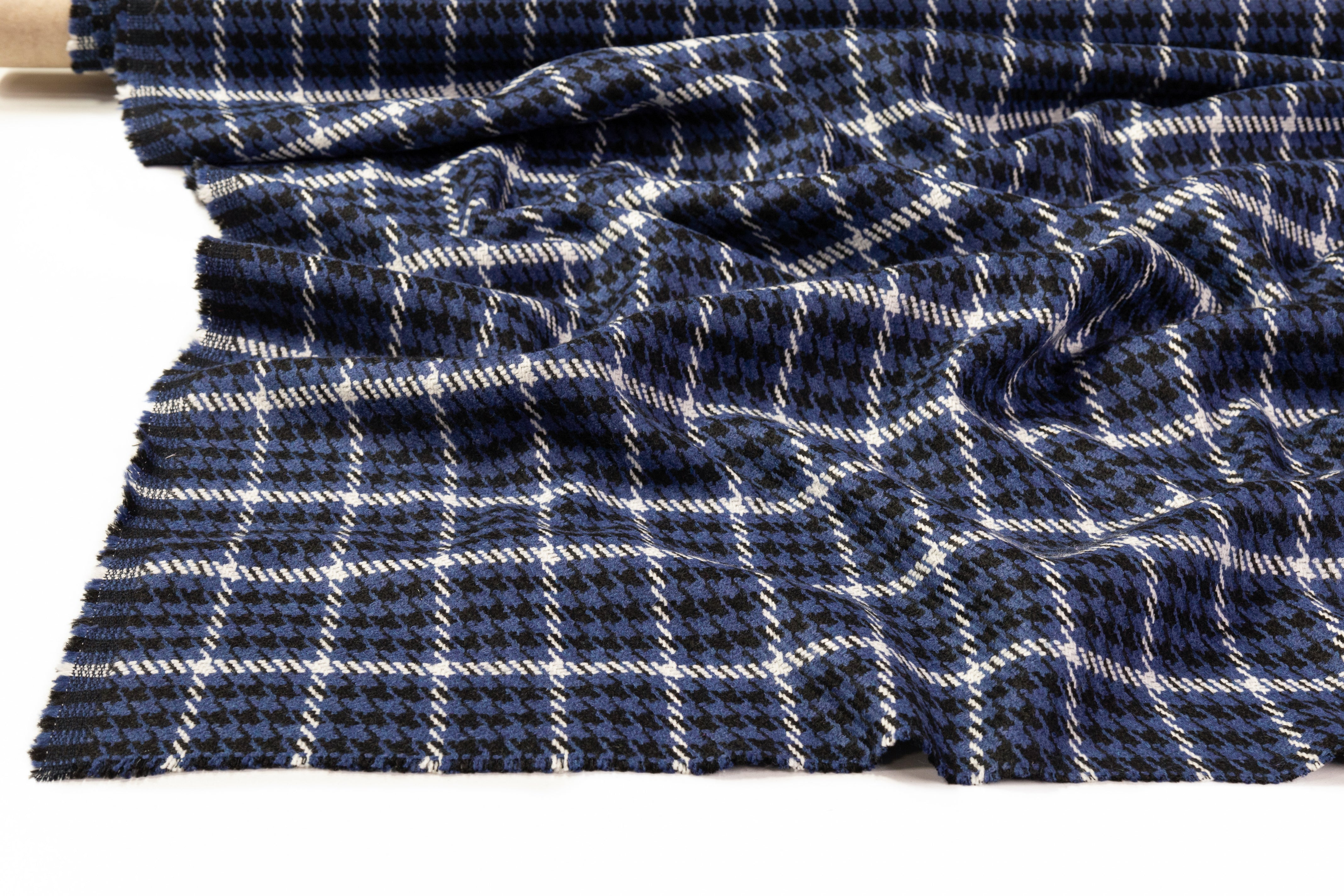 Houndstooth Checked Italian Wool Blend - Blue / Black / White