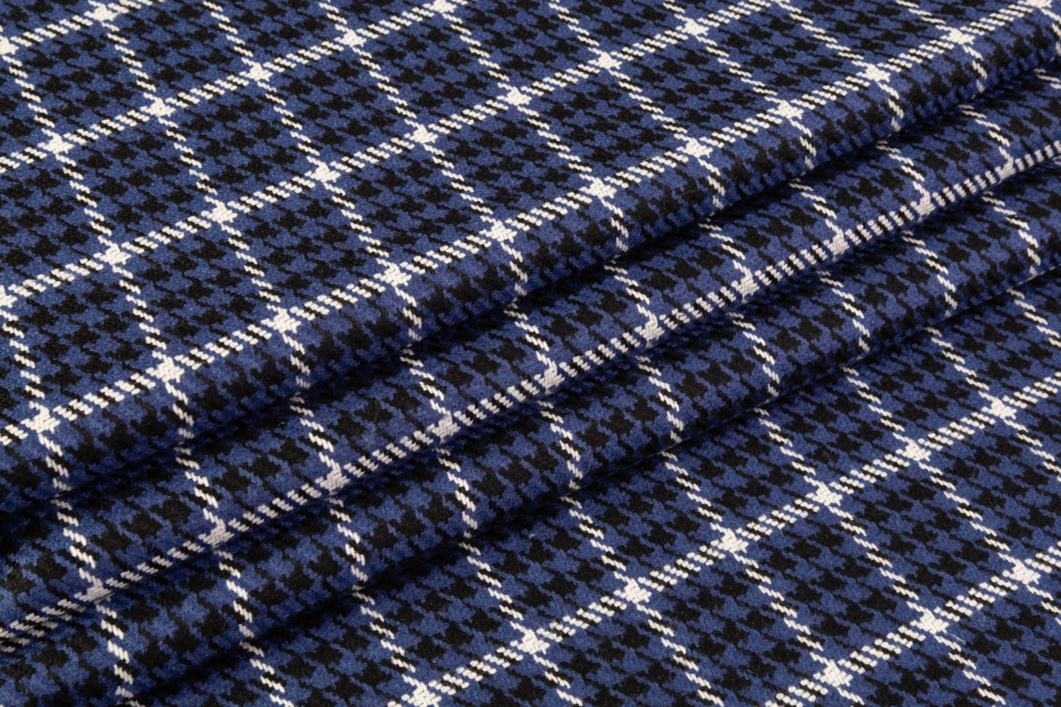 Houndstooth Checked Italian Wool Blend - Blue / Black / White